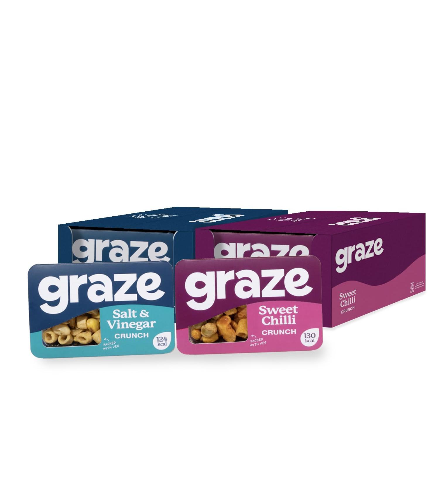 Graze Vegan Savoury Healthy Snacks - High Protein & Fibre - Salt & Vinegar/Sweet Chilly - 18 Count - Buy Online on GoSupps.com