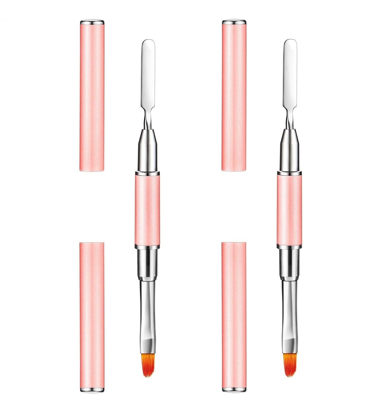 2-Part Nail Gel Brush Set | 2-in-1 Polymer Gel Tool - UV/LED Nail Art & Extensions - Pink Spatula & Brush Combo - Buy Online on GoSupps.com