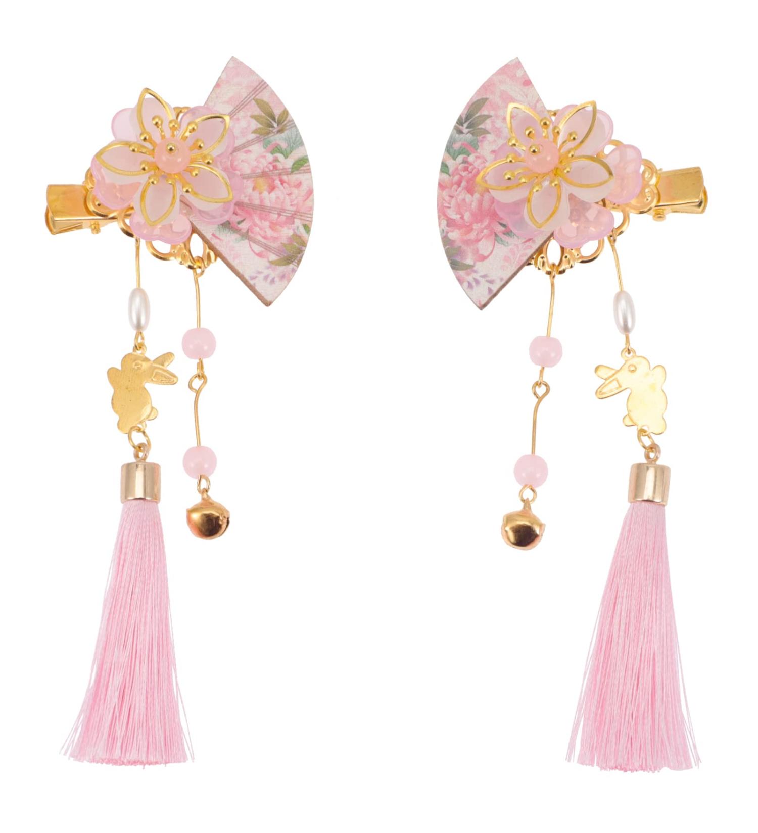 FRCOLOR 2Pcs Japanese Tassel Kimono Flower Hairpins - Traditional Duckbill Hair Barrettes for Women & Girls - Buy Online on GoSupps.com