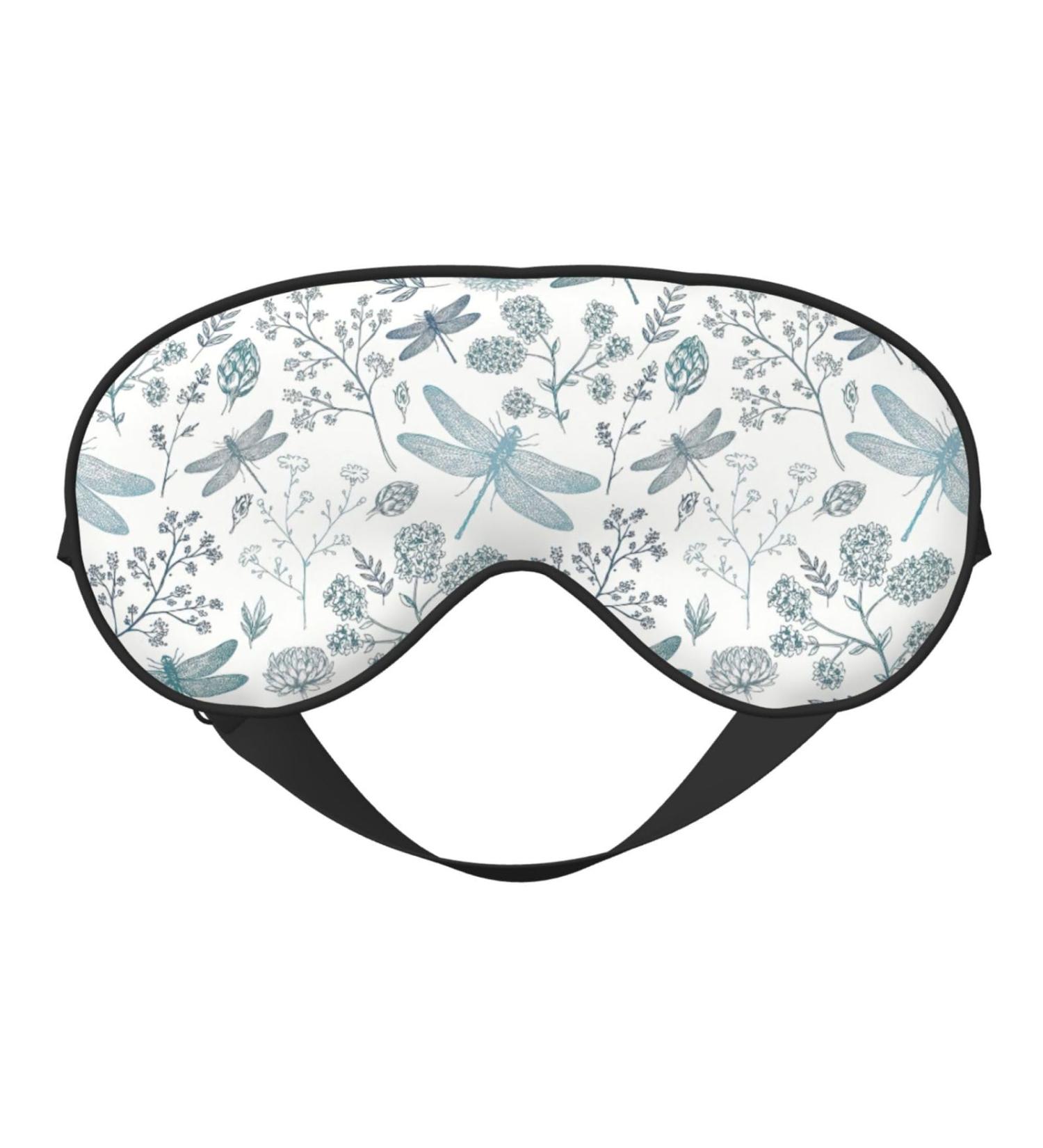 Dragonfly Flower Print Eye Mask - Block Out Light for Air Travel & Night Sleep (7.9x4 in - Buy Online on GoSupps.com