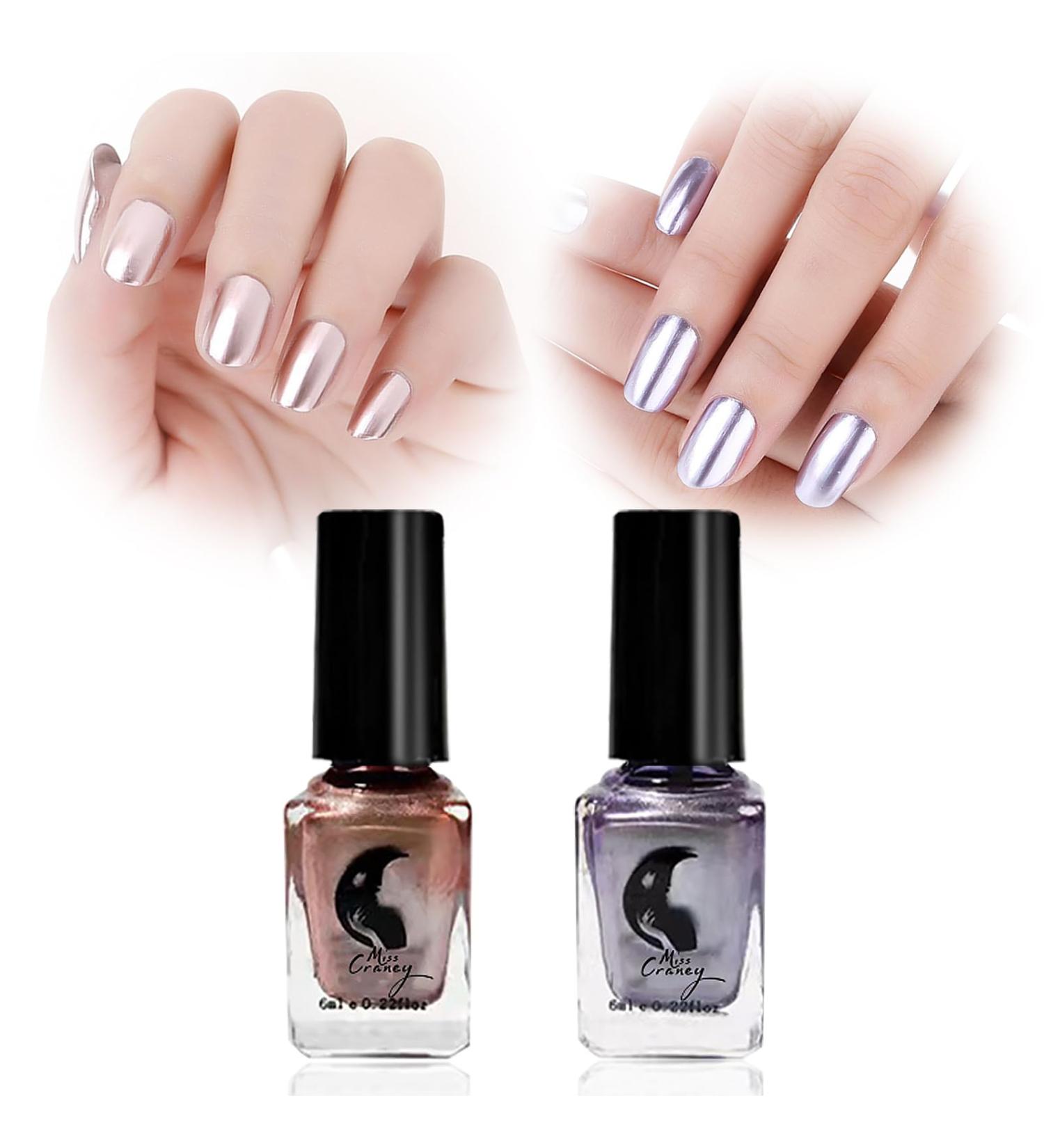 Metallic Nail Polish-Mirror Champagne Pink Purple Nail Varnish-Mirror Chrome Glitter Nail Art Polish-Super Shine Gloss Nail Paint Quick Dry & Long Lasting No Uv Needed Nail Varnish Sets For Women Rose gold light purple - Buy Online on GoSupps.com