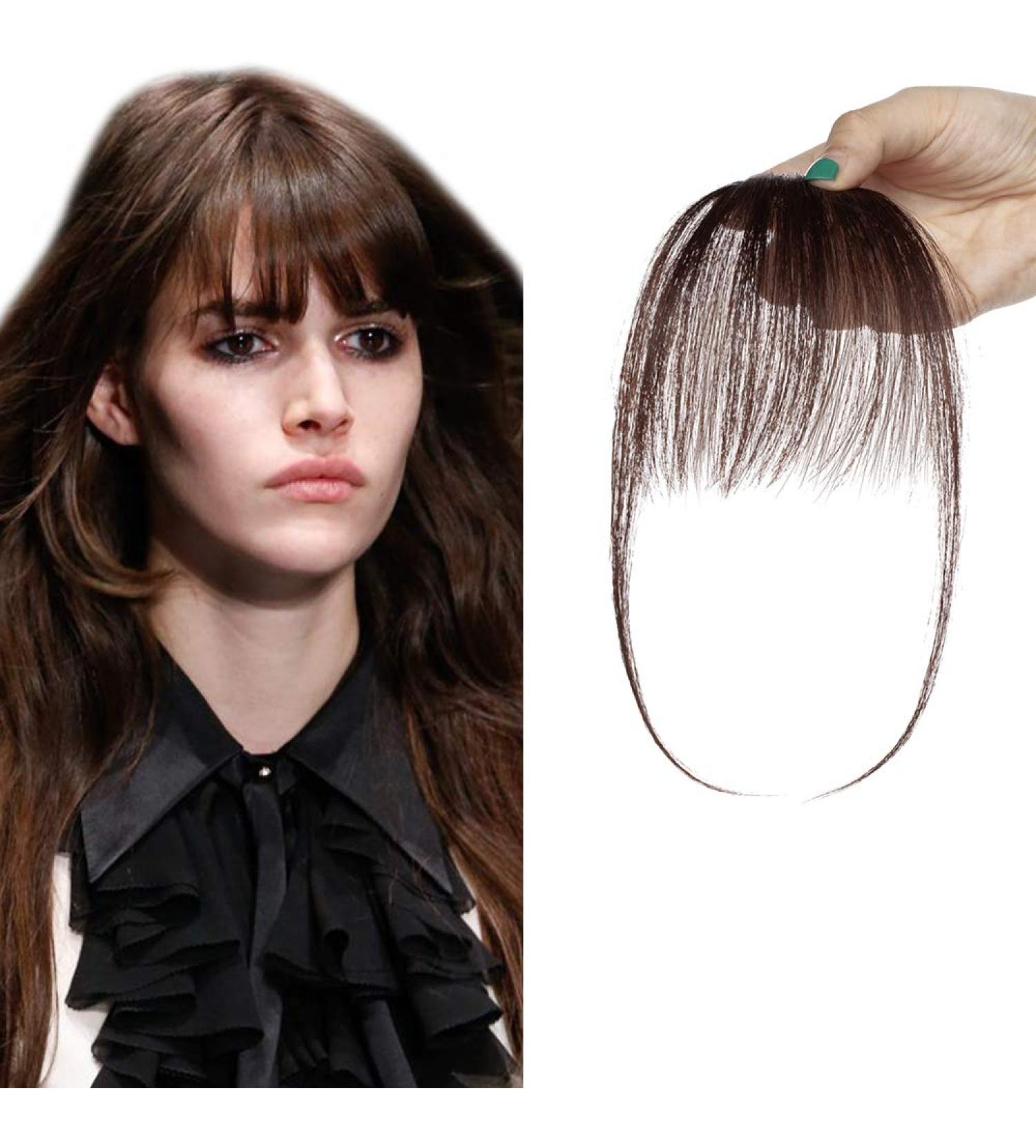 Clip in Fringe Bangs Human Hair Extensions #2 Dark Brown - Buy Online on GoSupps.com