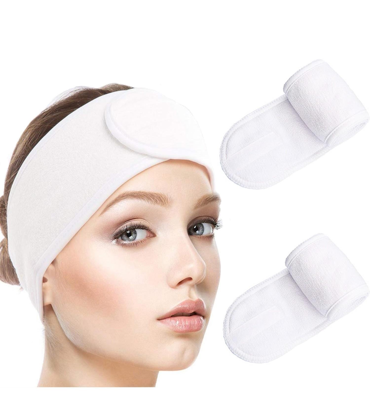 Shop 2-Piece Adjustable Hair Band Set - Spa & Makeup Headbands for Sports Yoga & More | Velcro Fastener | White - Buy Online on GoSupps.com