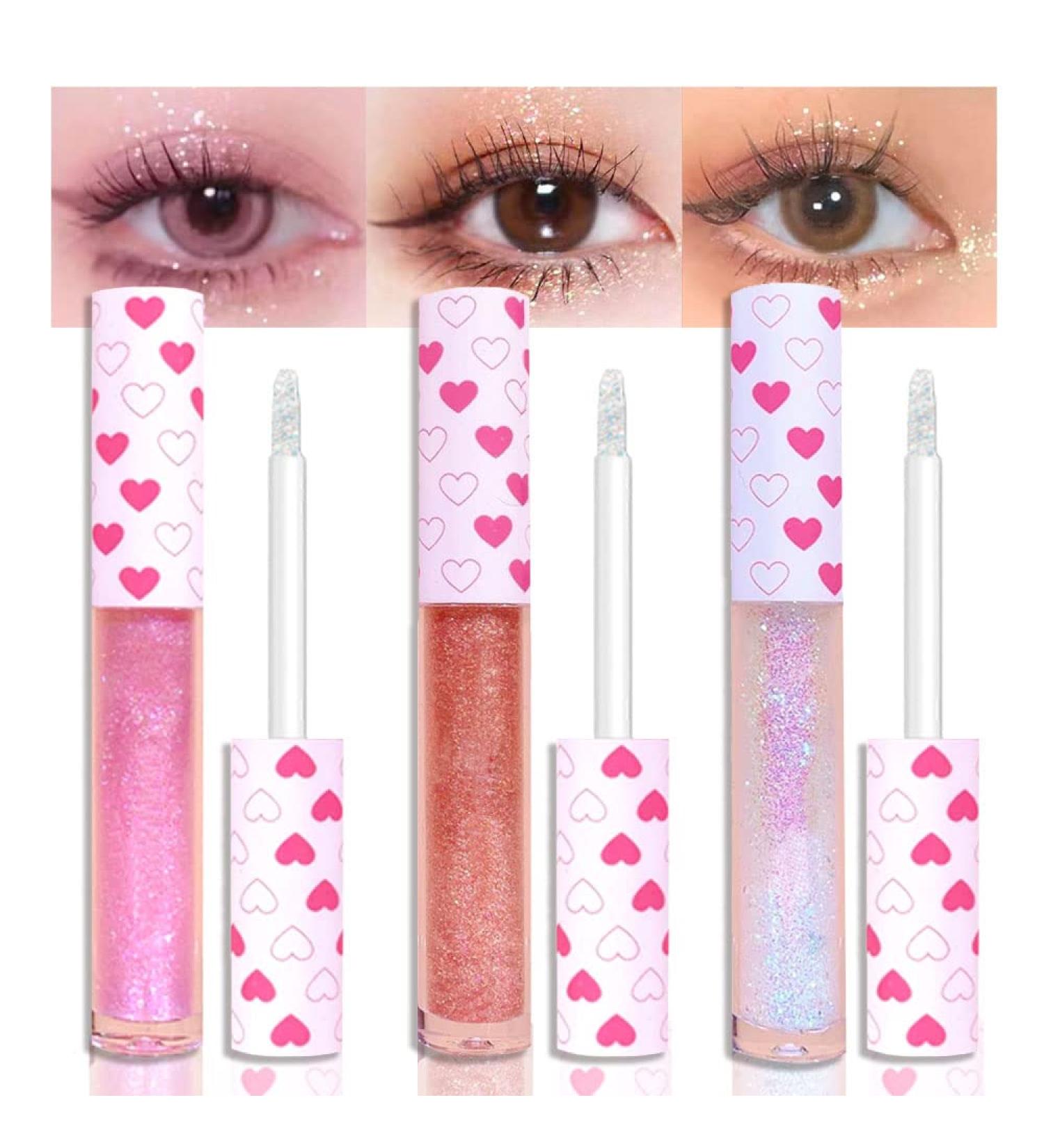 3 Pcs Liquid Glitter Eyeshadow & Eyeliner Set - White Pink Gold | Long Lasting, Quick Drying, Vegan & Cruelty-Free - Buy Online on GoSupps.com