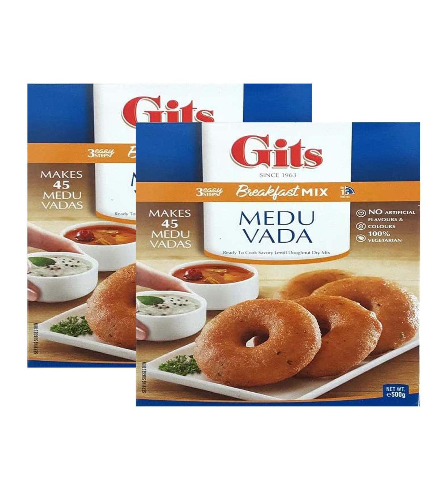 Gits Medu Vada Snack Mix 500g - Makes Delicious Mildly spiced dumplings made of Urad flour - A Traditional South Indian Savory Snack makes 45 serving (Pack of 2) - Buy Online on GoSupps.com