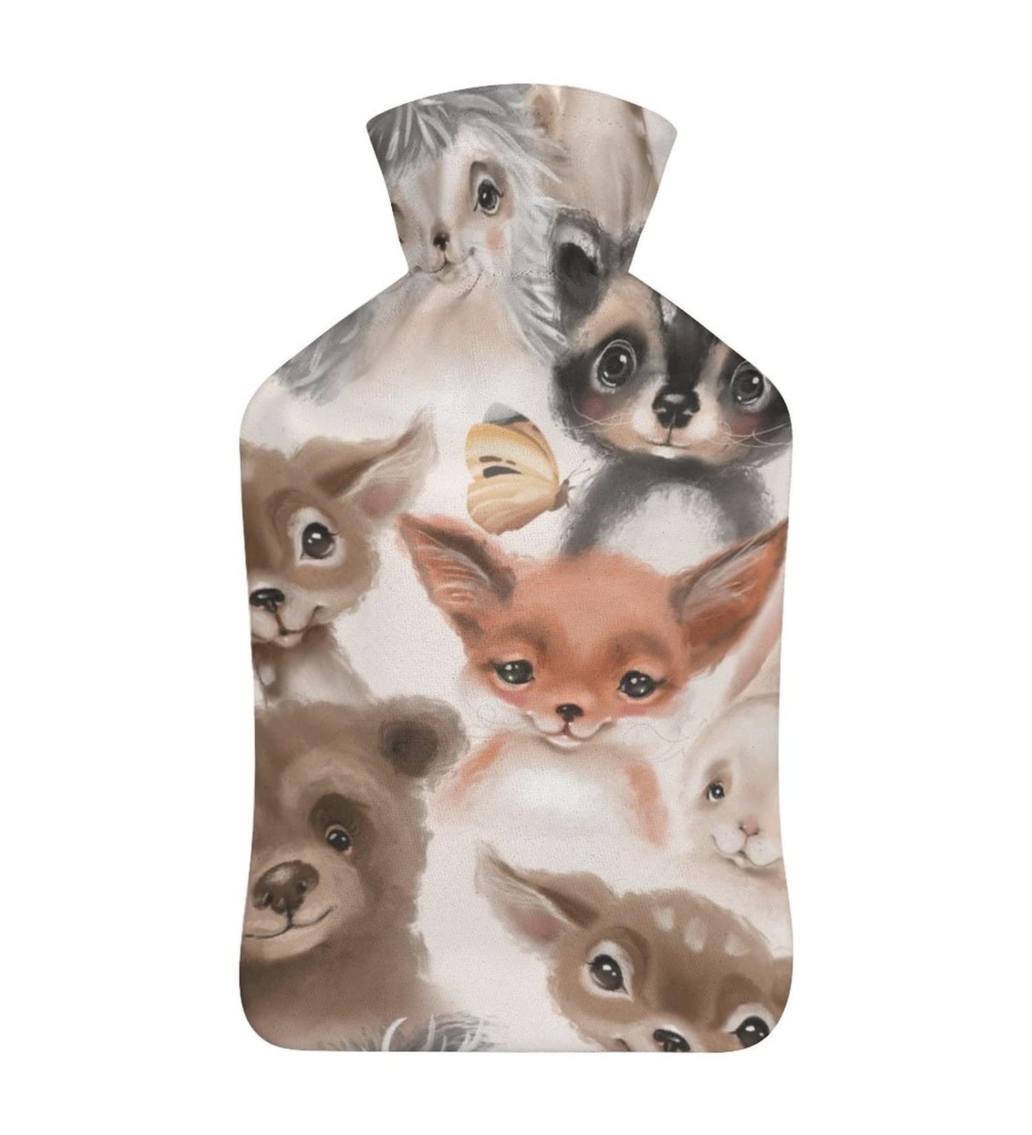Cute Animals Hot Water Bottle with Plush Cover - Hand Warmer for Adults & Kids | 26.5x15.3cm - Buy Online on GoSupps.com