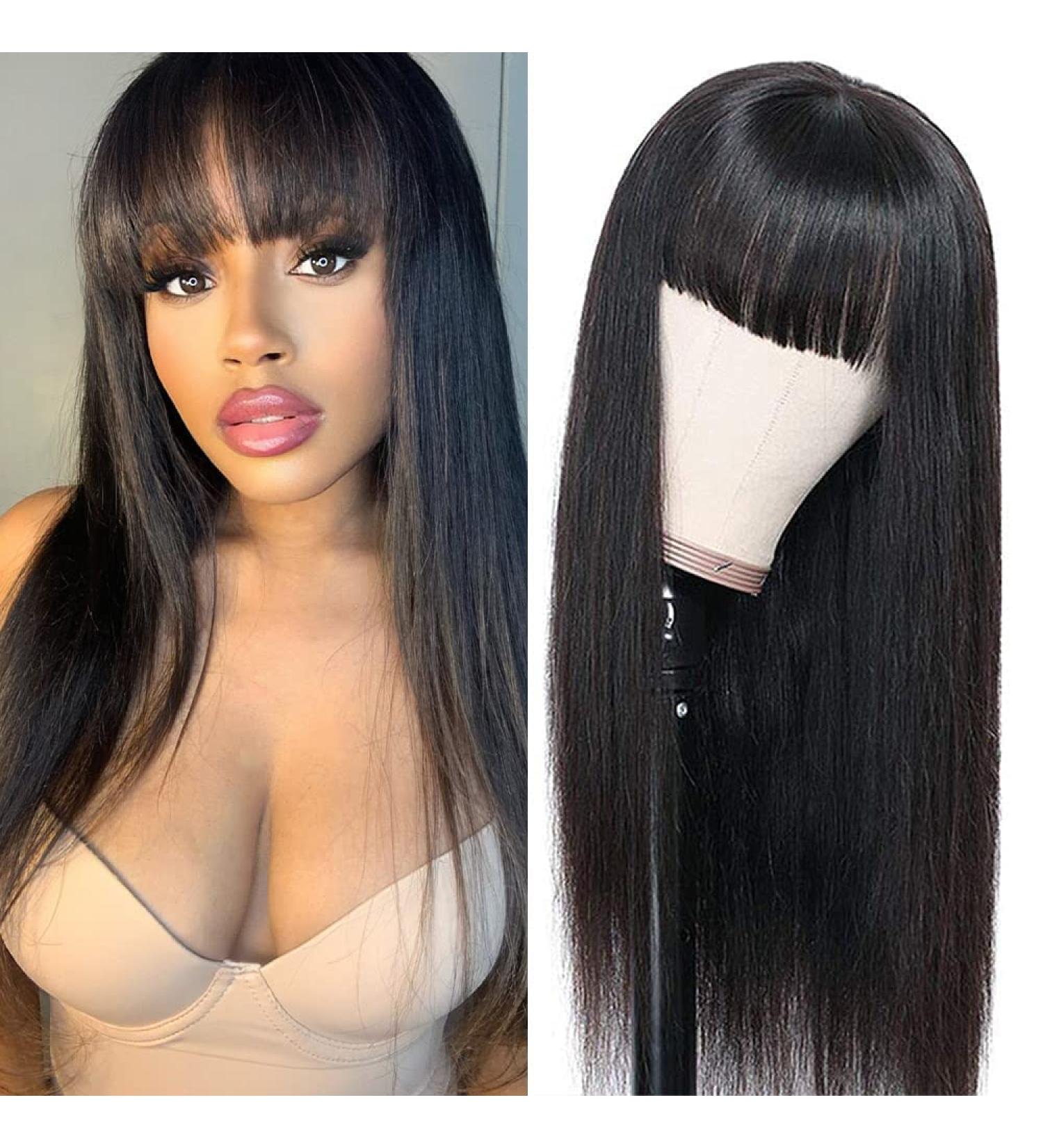Rebecca Fashion 24 Straight Human Hair Wig with Bangs - 100% Brazilian Virgin Hair, Glueless & Natural Color 24 Inch - VICTORIA - Buy Online on GoSupps.com