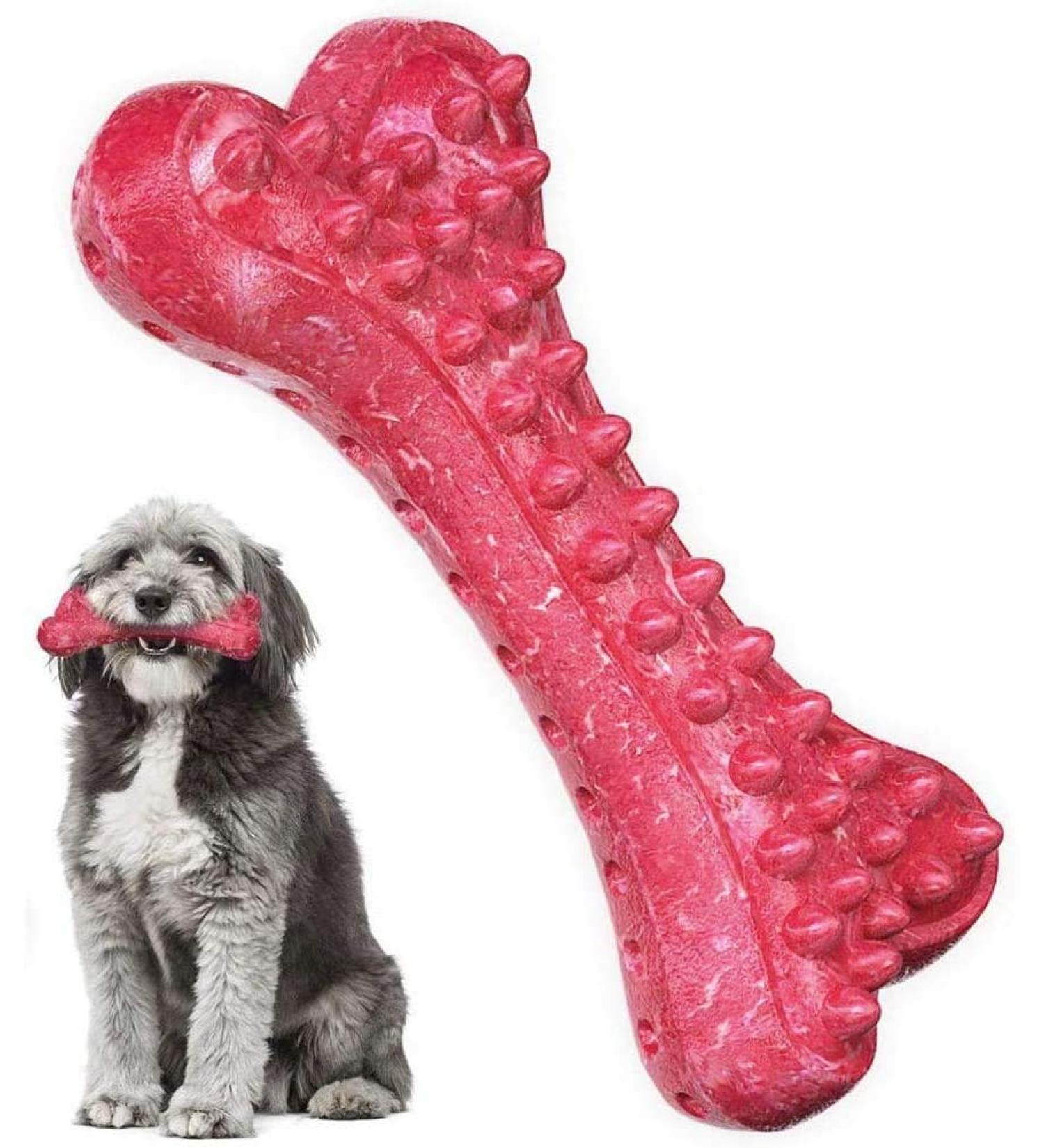 Peteast Dog Toys Durable Dog Chew Toys for Aggressive Chewers Bacon Flavored Tough Natural Rubber & Teeth Cleaning Chewing Bones for Large/Medium/Small Dogs - Buy Online on GoSupps.com