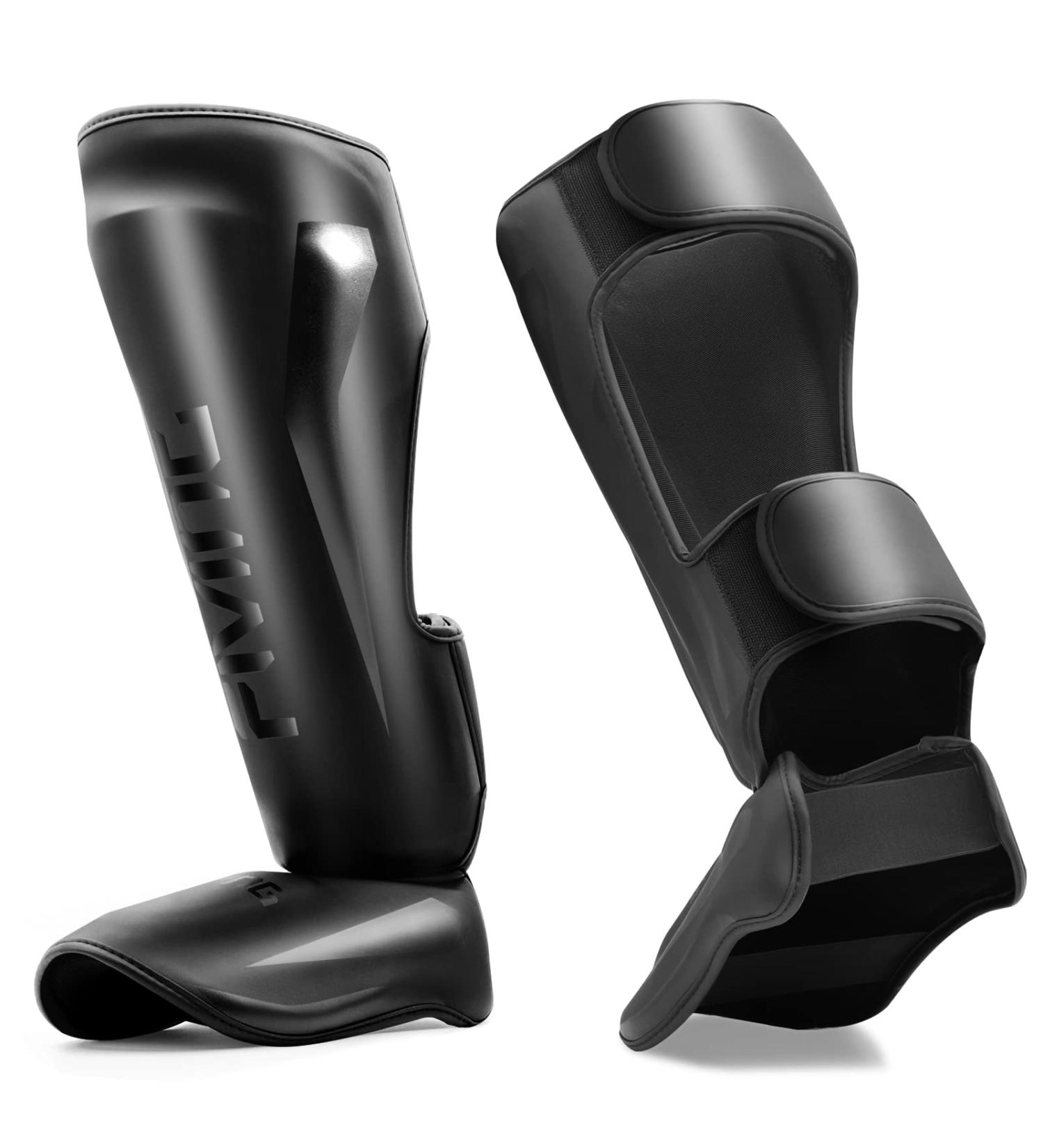 FIVING MMA Martial Arts Shin Guards  Padded  Adjustable Muay Thai Leg Guards with Instep Protection for Kickboxing/MMA Training and Sparring  Durable  Professional MMA Equipment Black Medium - Buy Online on GoSupps.com