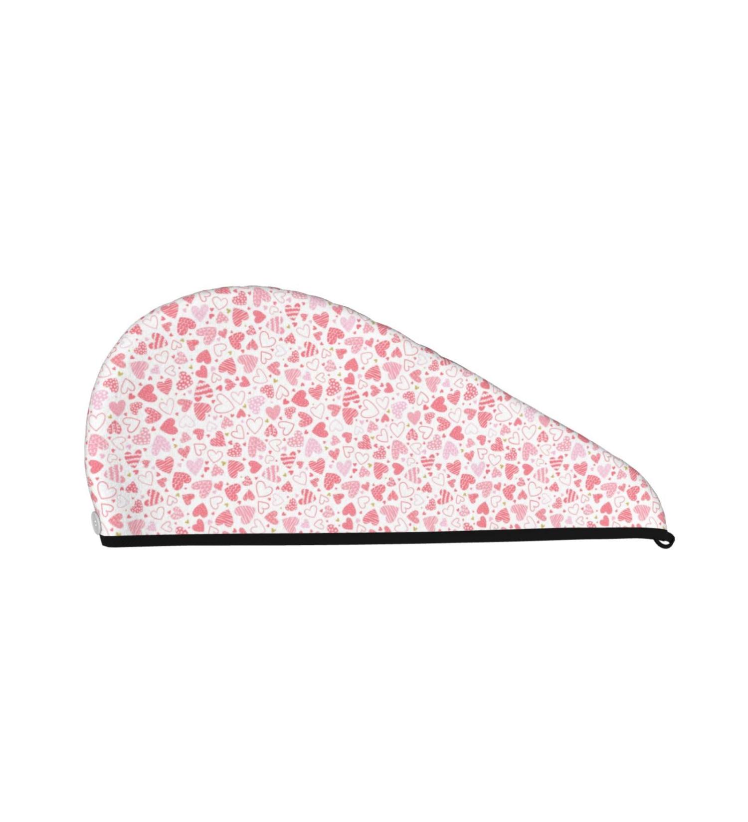 Hair Towel Wrap with Button - Quick Drying Towel Turban for Effortless Hair Care | Cute Hand Drawn Hearts Design - Buy Online on GoSupps.com