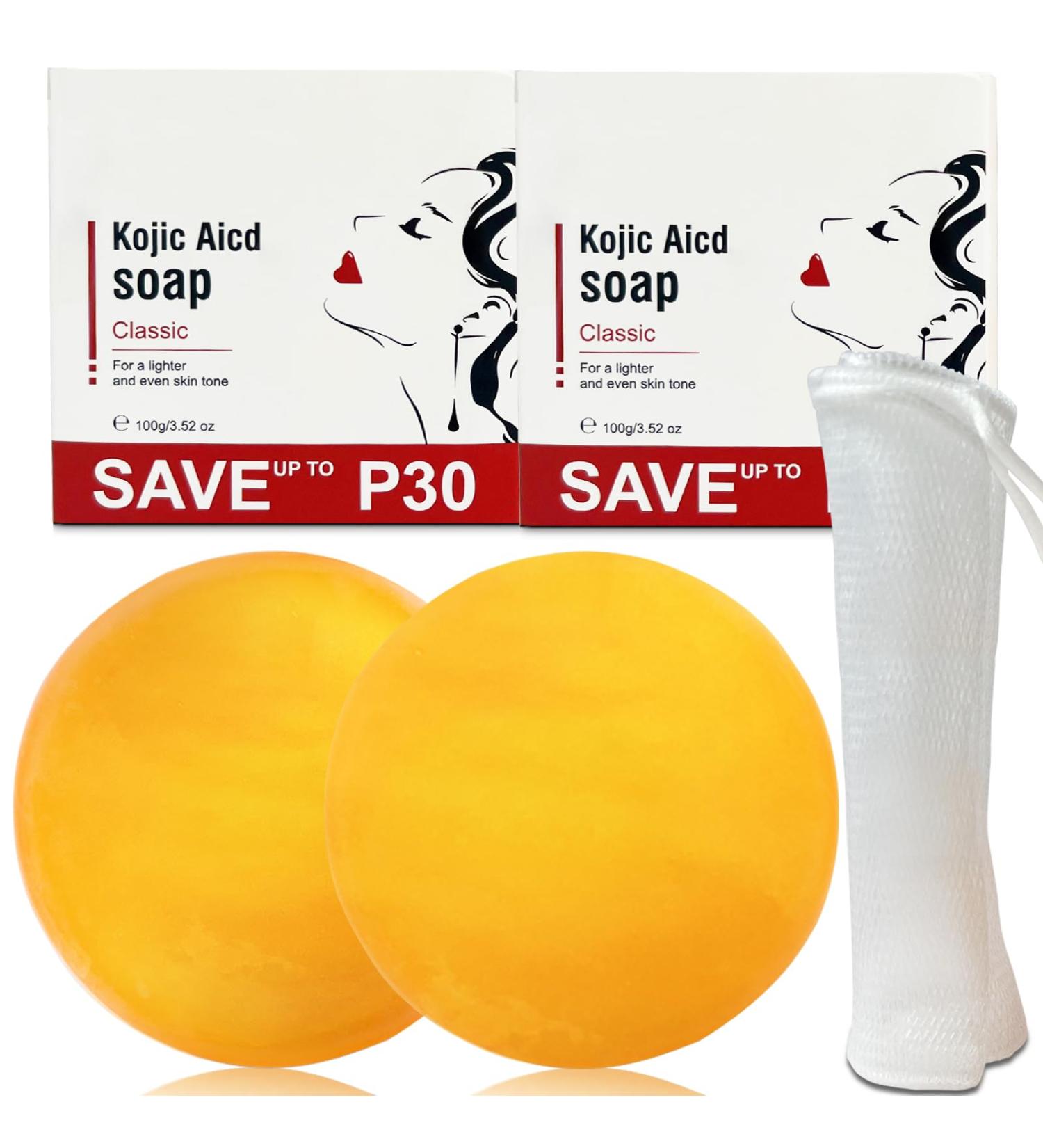Kojic Acid Soap Bars 200g - Vitamin C E Retinol & Collagen | 2 Pack Turmeric Bath Soap for Men & Women - Foaming Net Included - Buy Online on GoSupps.com