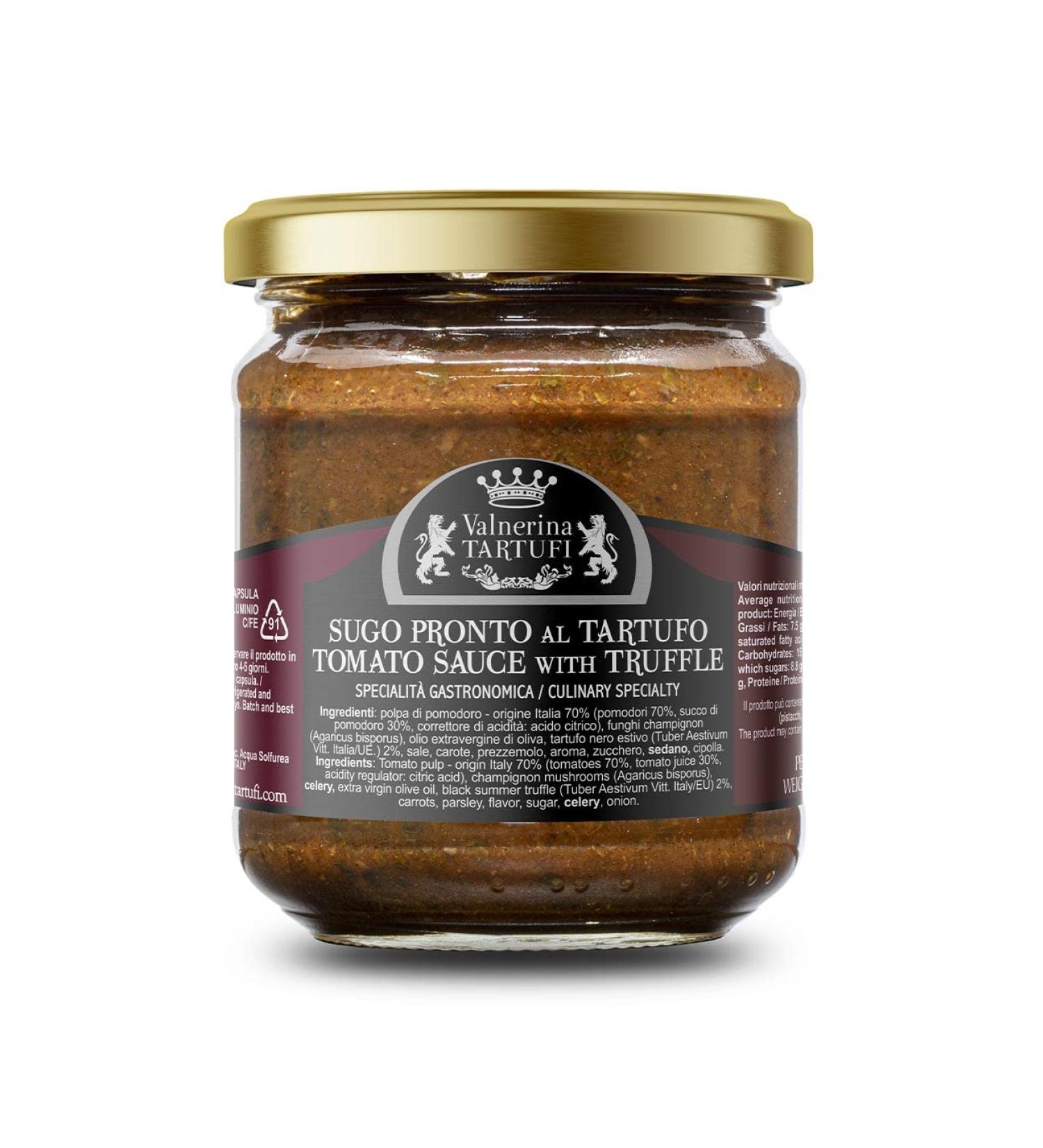 Valnerina Tartufi Ready Pasta Sauce with Summer Black Truffle | Sugo Ready Pasta Seasoning | Gastronomic Specialty | 180 gr jar.