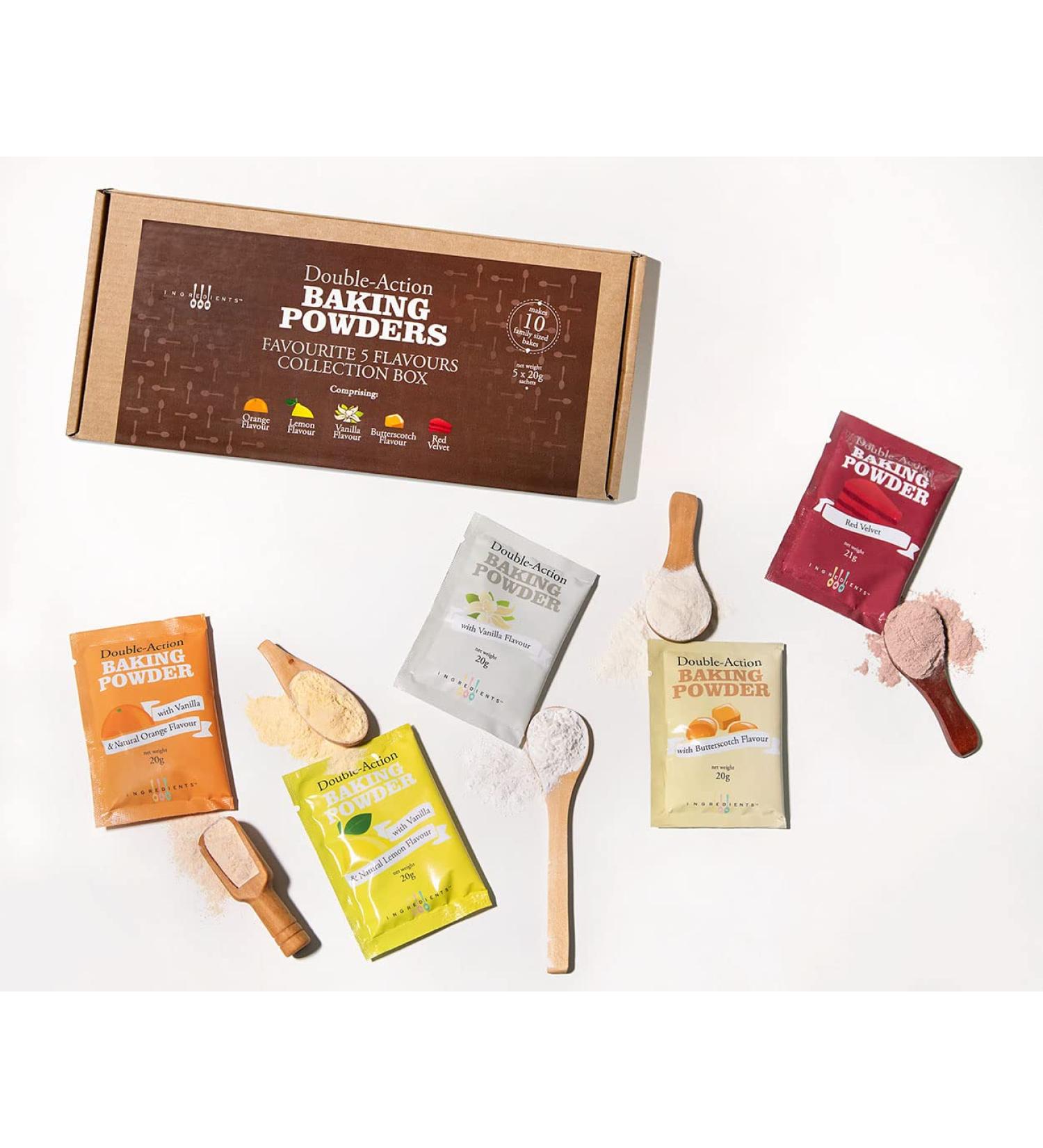 Baking Powders Flavour Infused | Box of 5x 20g Sachets (Collection of Five Flavours) - Buy Online on GoSupps.com