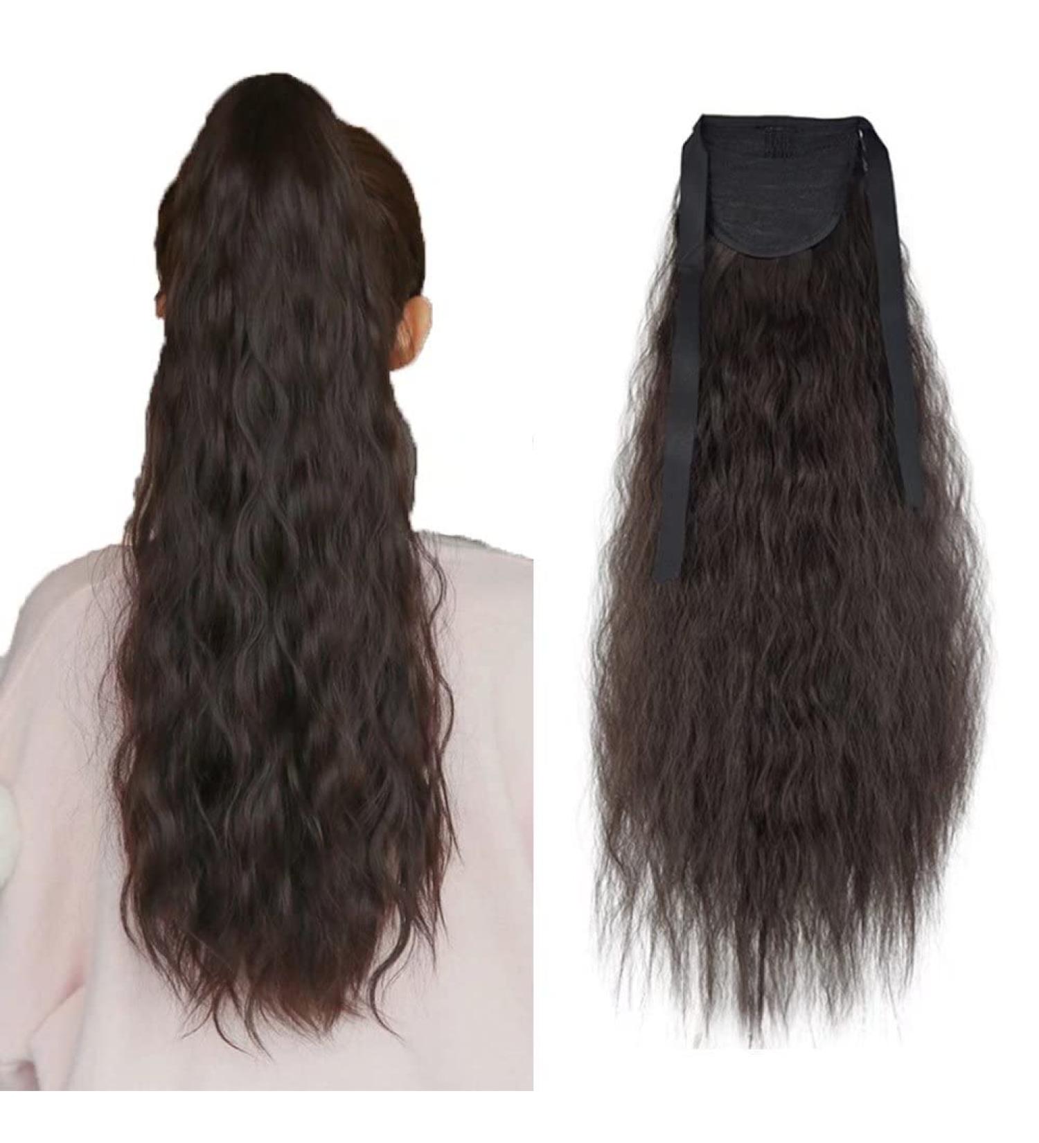 iLUU Ponytail tie clip in hair extensions hairpiece binding ponytail extension 22 inches 90 g 4A # chocolate brown long corn ponytail binding synthetic hair - Buy Online on GoSupps.com