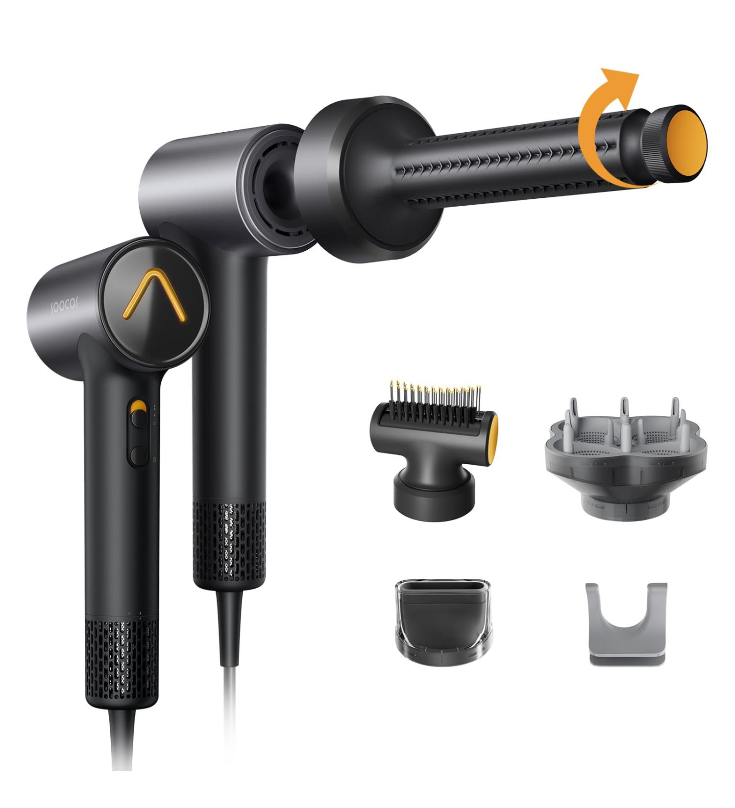 SOOCAS Nova Pro Hair Dryer & 5 in 1 Hair Styler | Hot Air Styler with Auto-Wrap Curling Volumizing Brush Diffuser - 110 000 RPM Ionic Hair Drying System in Black - Buy Online on GoSupps.com