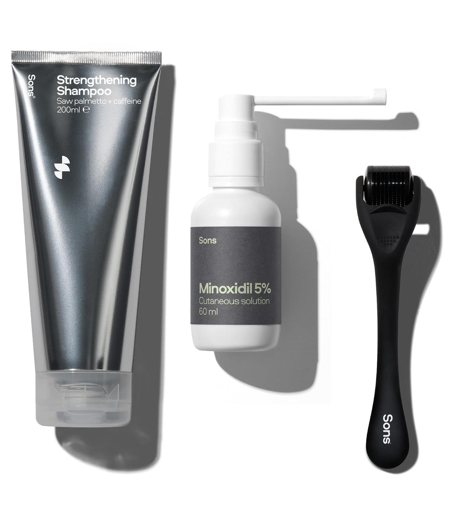 Sons Minoxidil 5% Strengthening Shampoo and Dermaroller - Cutaneous Solution & DHT Blocking Head Wash for Male Hair Loss & Thinning - Hair Care for Thick & Strong Regrowth - 1 Month Supply 1 Month (Pack of 1) - Buy Online on GoSupps.com