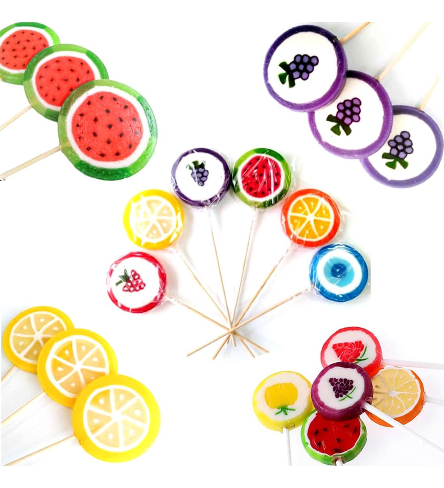 Fruit Sliced Lollipop Candies 25g - Random Mixed Fruit shaped Sweet lollipop candies (15 x Mixed lollies)
