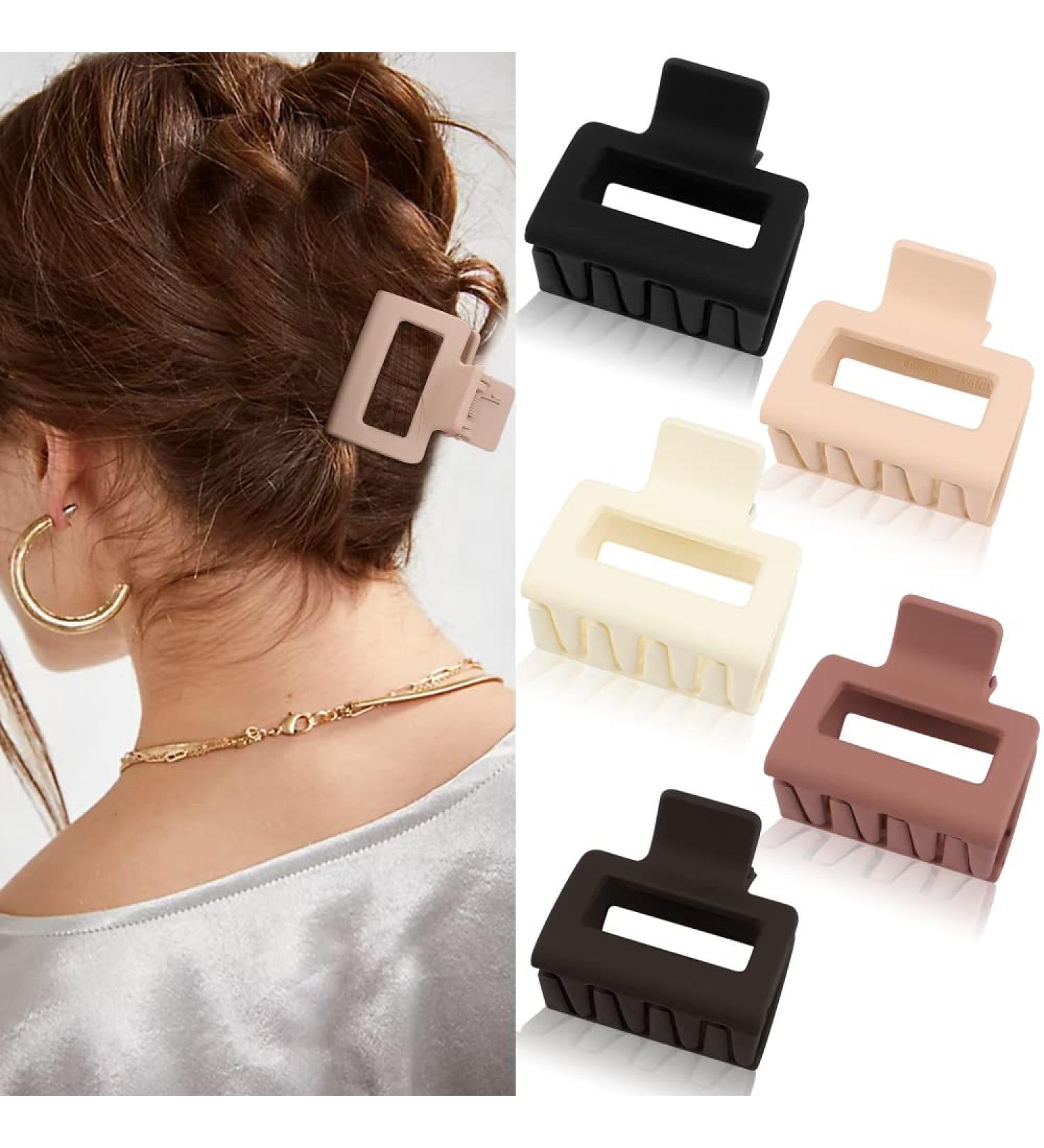 ATODEN 5 Pcs Square Hair Clips - Matte Claw Clips for Women Girls - Non-slip Strong Grip Hair Clamps - Hair Styling Accessories - White, Black, Khaki - Ideal for Thin and Medium Hair - Buy Online on GoSupps.com