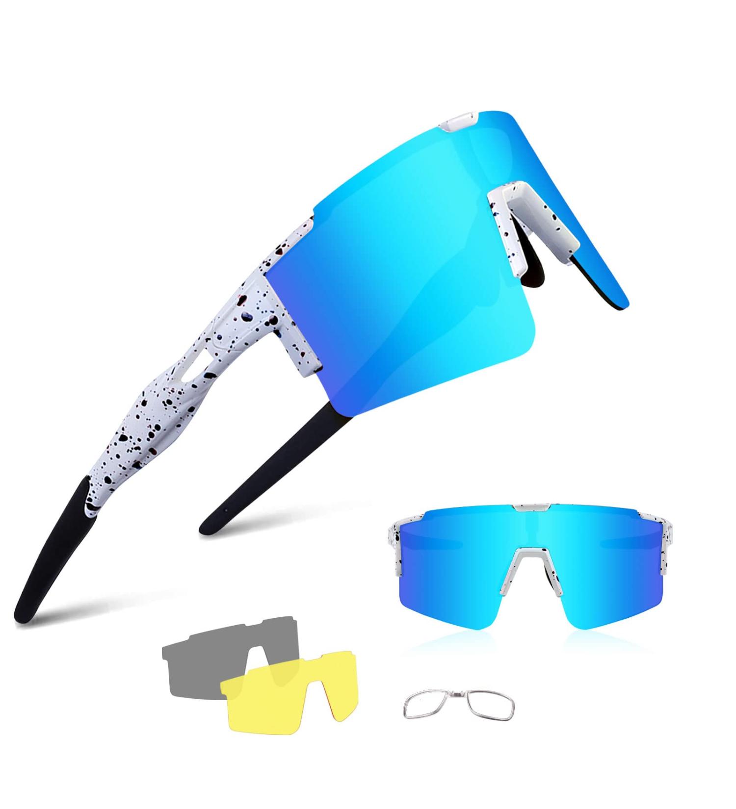 BangLong Polarized Cycling Sunglasses with 3 Interchangeable Lenses - White Blue - Buy Online on GoSupps.com