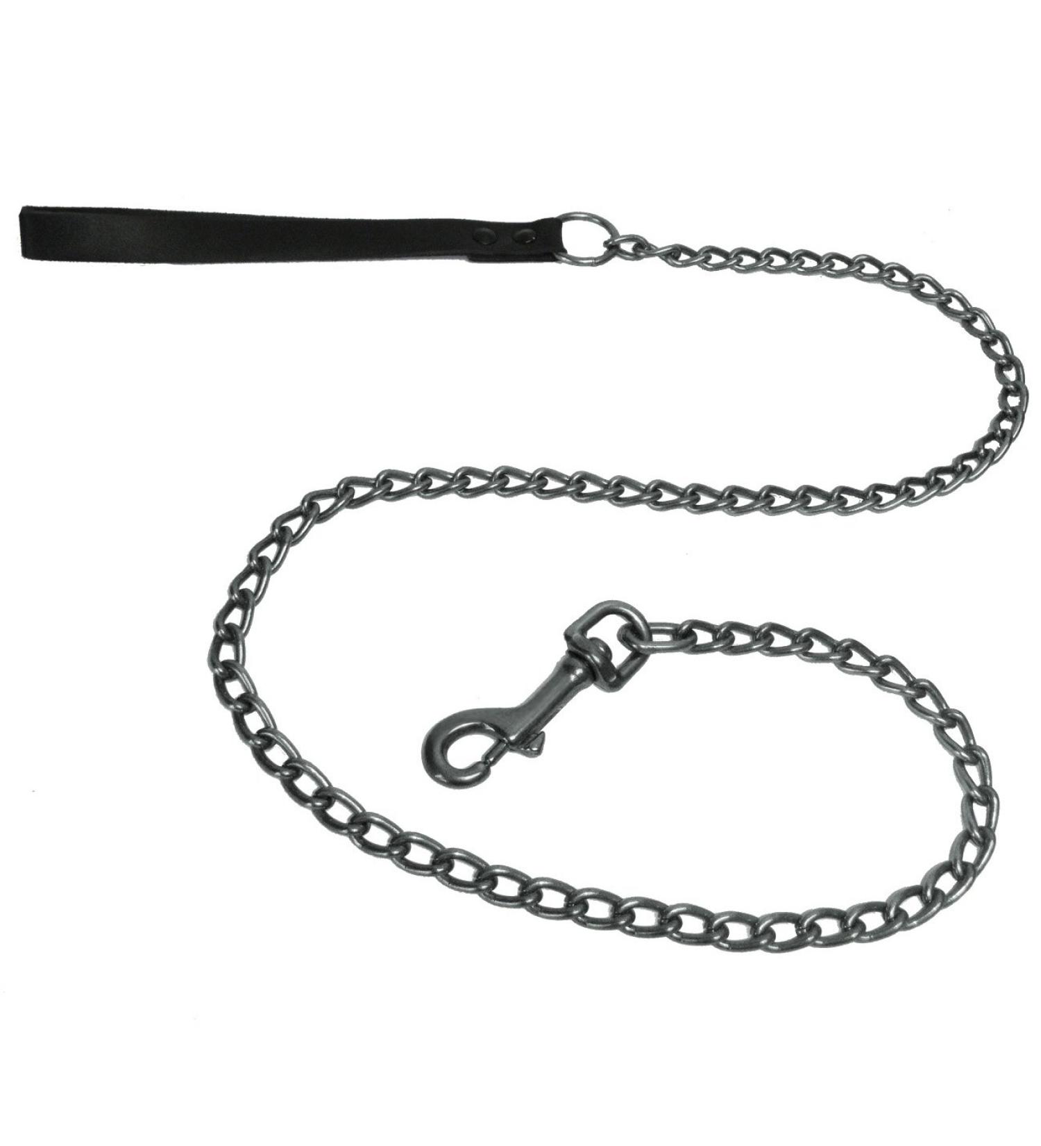 Platinum Pets Stainless Steel Dog Leash with Leather Handle 48 in x 4 mm Black Chrome