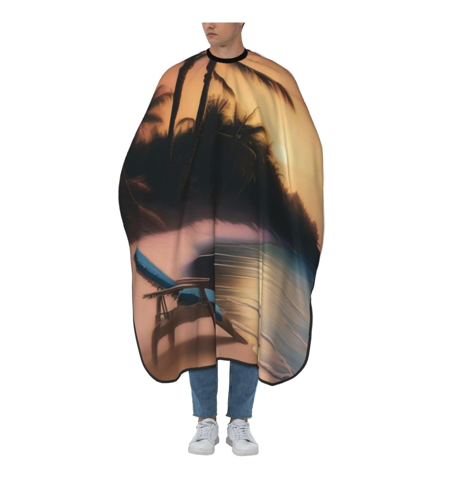 Sunset Beach Printed Hair Cutting Cape - Professional 55x66in Polyester Cape for Smooth Haircuts | No Sticky Hair Accessories - Buy Online on GoSupps.com