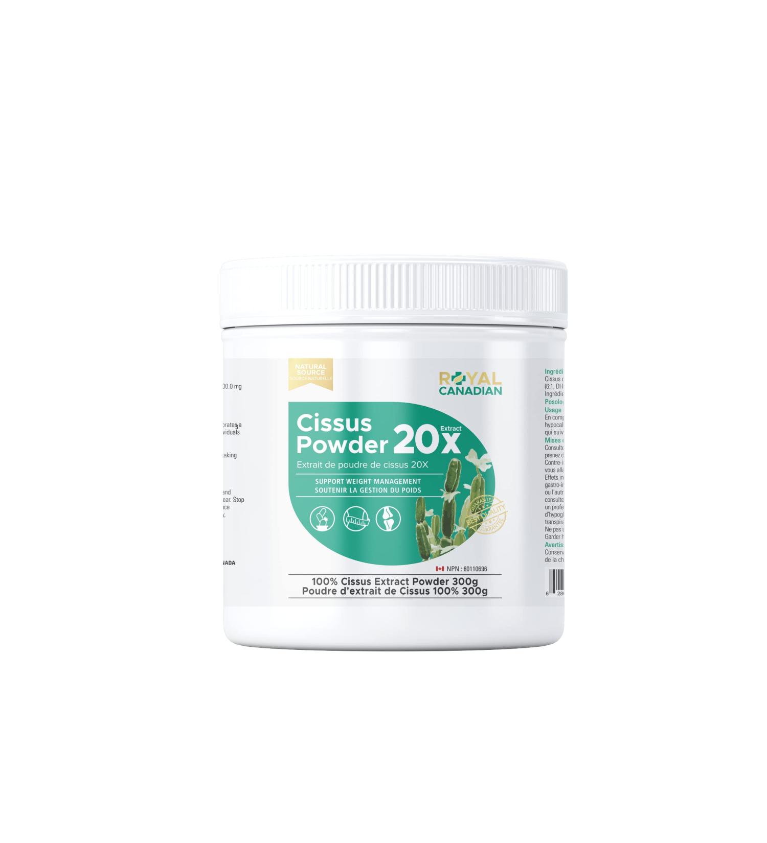 100% Cissus Powder 20X Extract Cissus Quadrangularis Appetite Control Enhanced Recovery Weight Loss Support by Royal Canadian 300g Unflavored 300 g (Pack of 1)