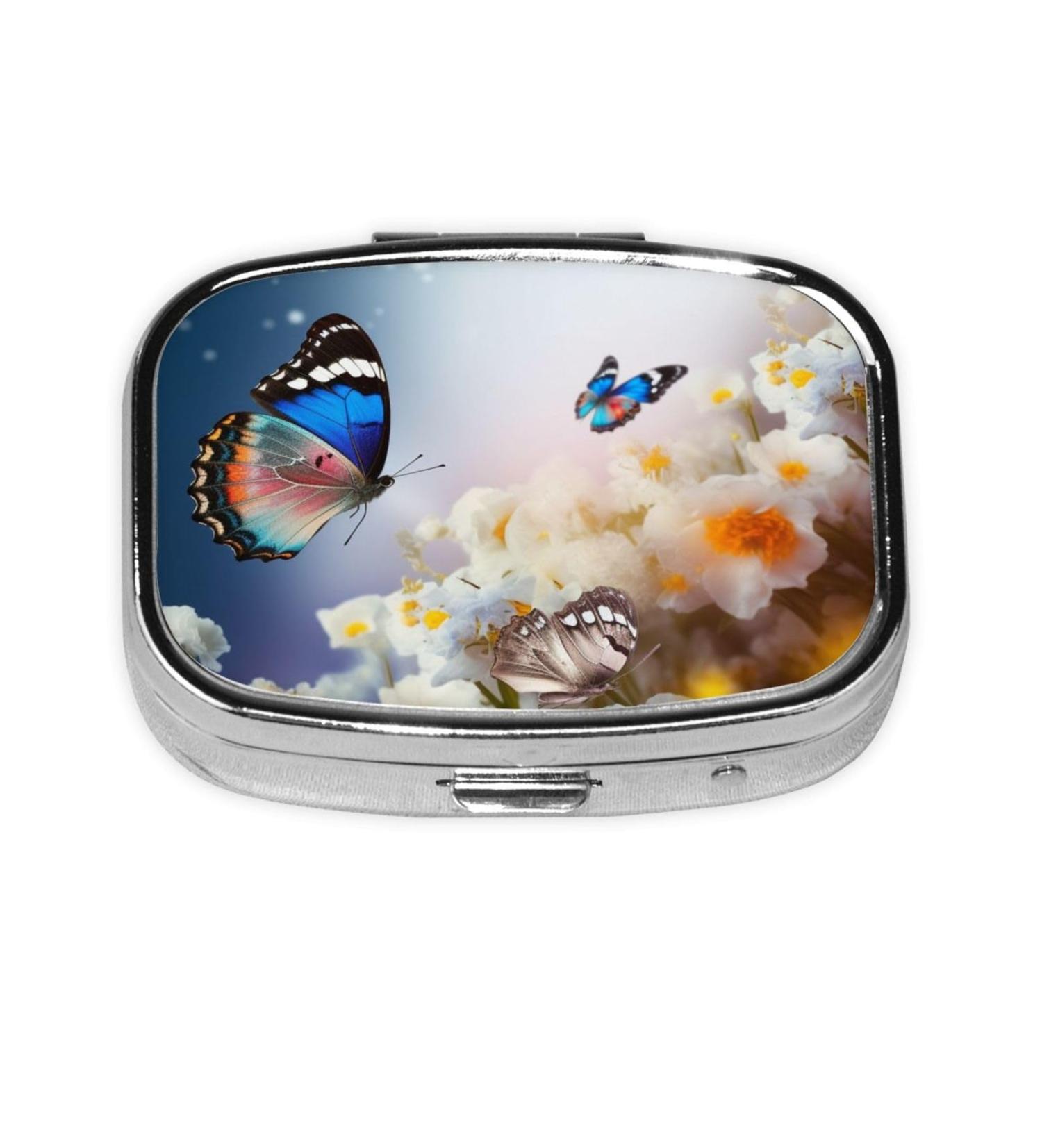 Buy Flowers & Butterfly Printed Square Pill Box | Portable Travel Medicine Organizer - Buy Online on GoSupps.com