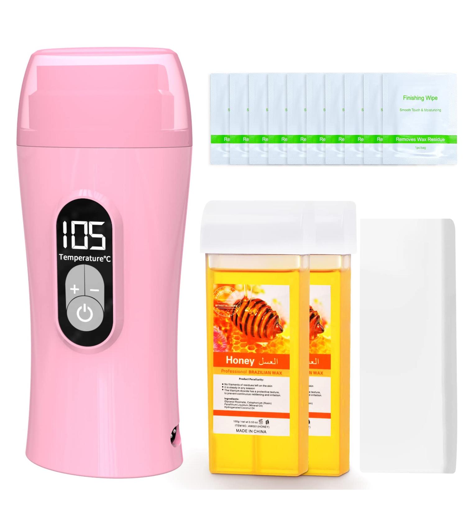 Demine Honey Wax Roller Kit for Hair Removal - Portable Wax Warmer for Sensitive Skin - Includes 2 Cartridges, 10 Wax-removing Wipes, 100pcs Wax Strips - Buy Online on GoSupps.com
