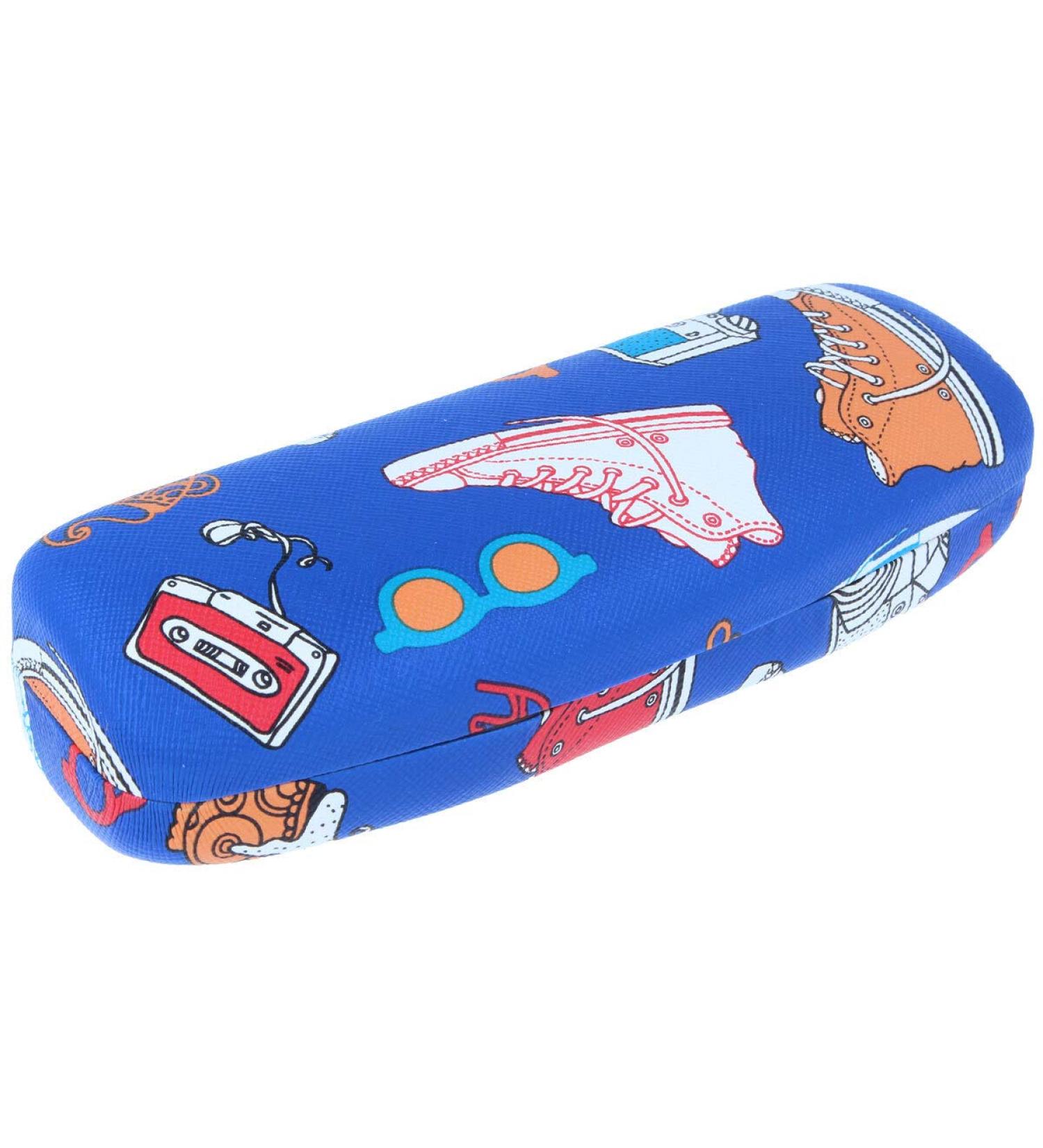 beautiful sky blue hard-shell glasses case "Shoes" in comic print | NEW