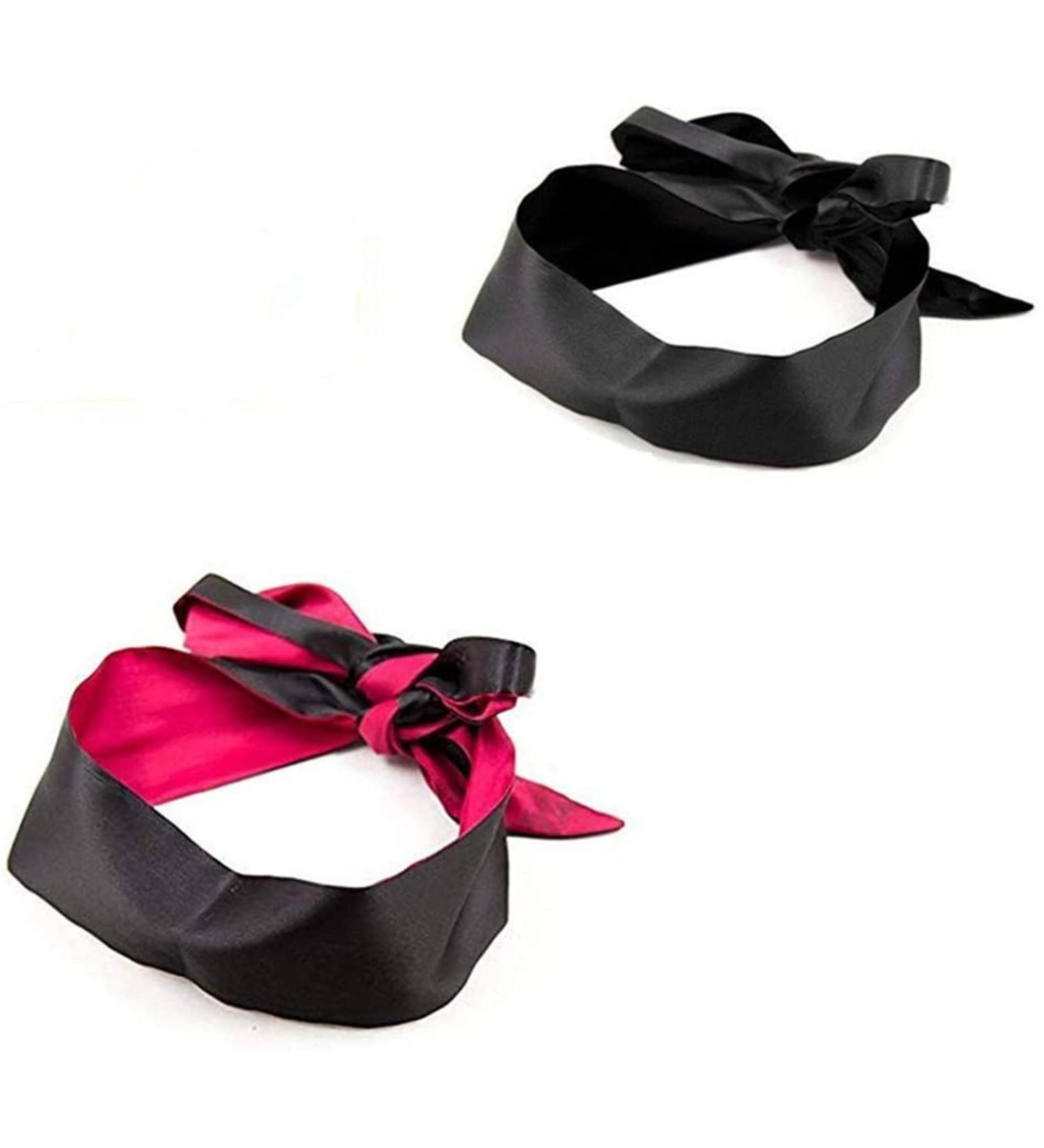 Soft Silk Satin Eye Mask Blindfold - Comfortable Adjustable Sleeping Masks for Travel & Shift Work (2pcs Red & Black - Buy Online on GoSupps.com