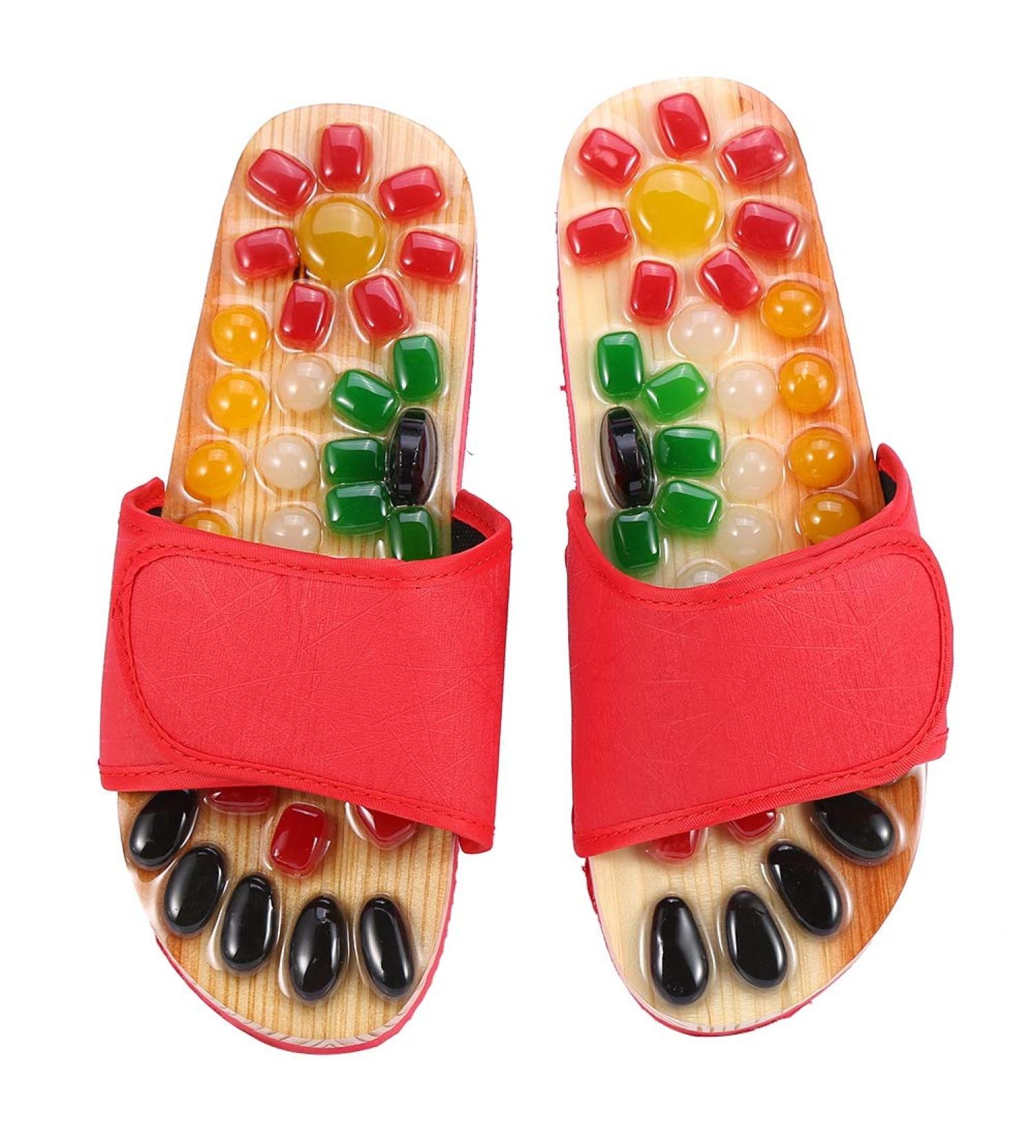 Buy Colorful Pebble Stone Massage Shoes for Foot Reflexology | Natural Acupressure & Relaxation at Home (37 Red) - Buy Online on GoSupps.com