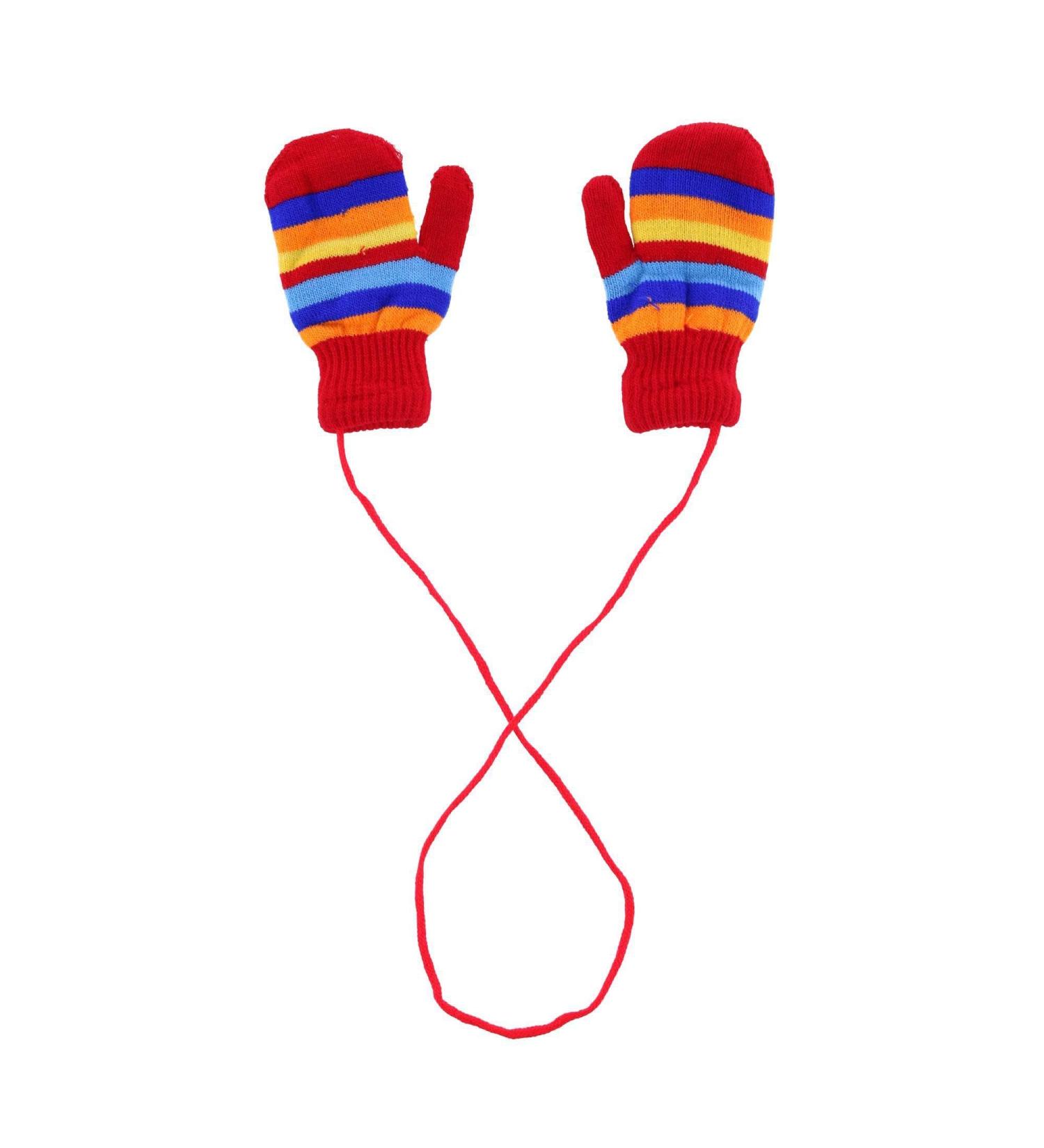 ANGELA & WILLIAM Kids' Knit Striped Mitten with Keeper String Red
