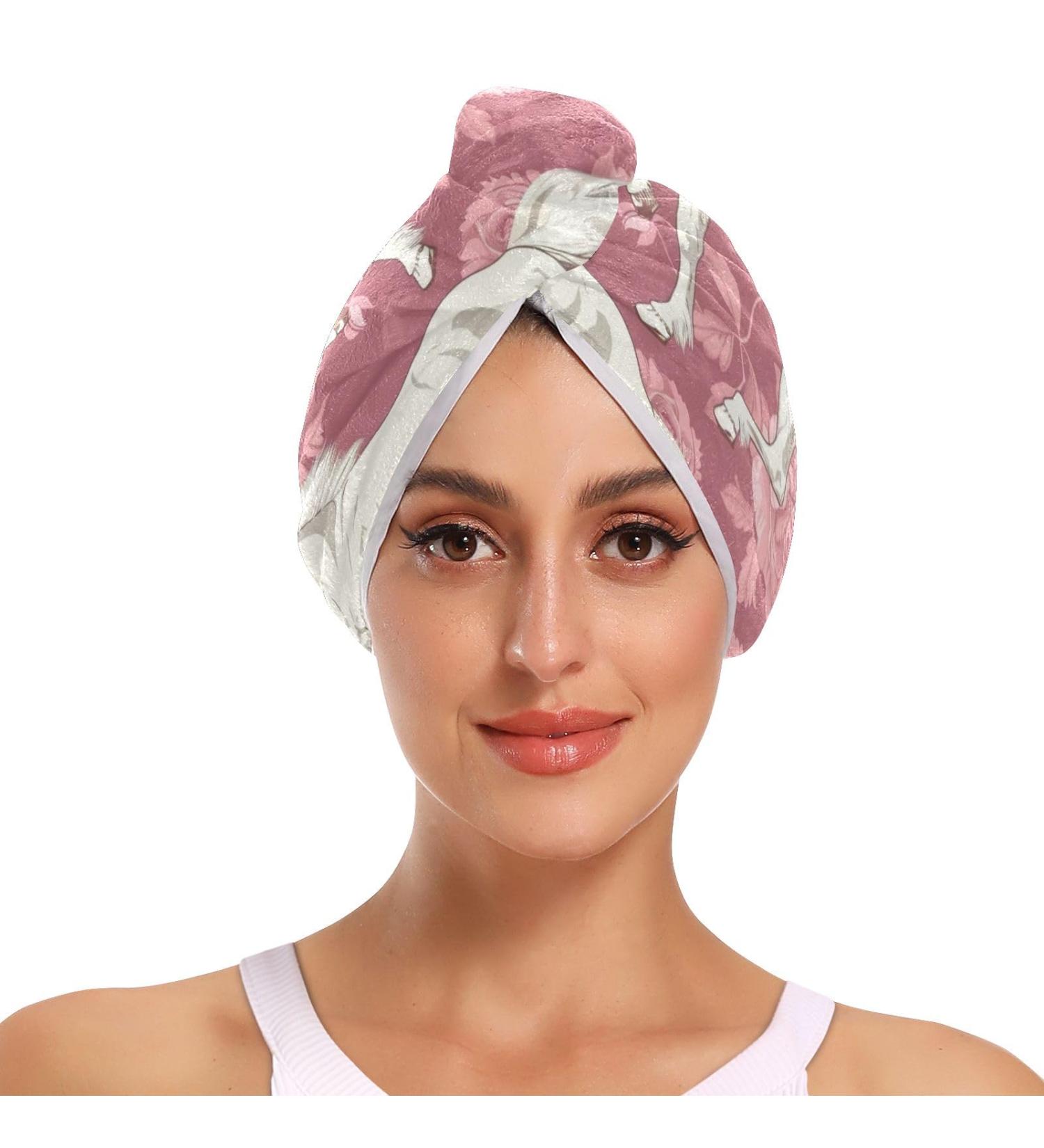 White Horse Pink Flower Hair Towel 2 Pack - Super Absorbent Quick Dry Hair Turbans for Women & Girls - Buy Online on GoSupps.com