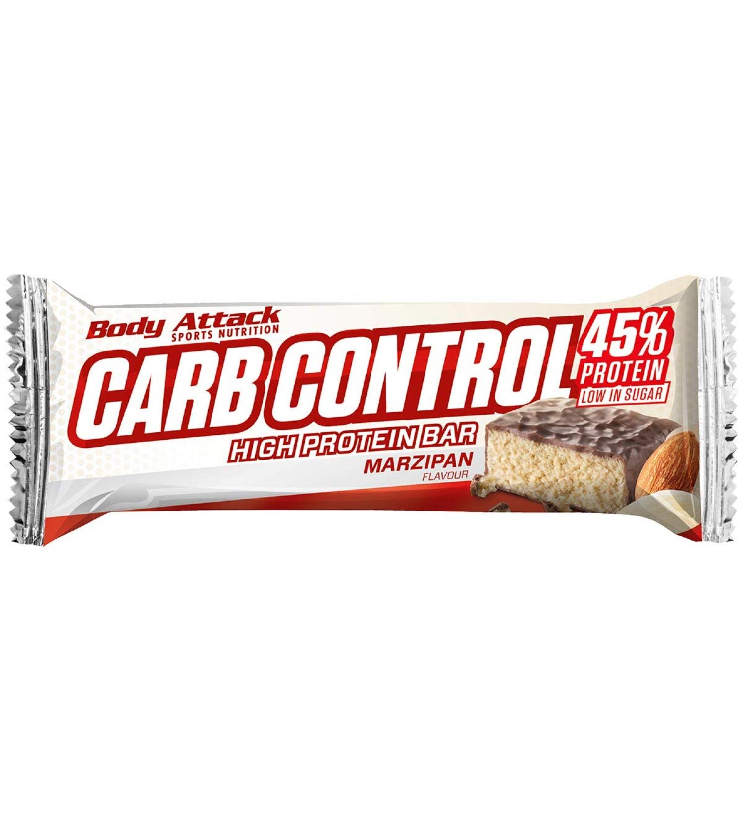Body Attack Carb Control Marzipan Protein Bar - 4 x 100g | Low Sugar High Protein No Added Sugar | Ideal for Fitness & Weight Management - Buy Online on GoSupps.com