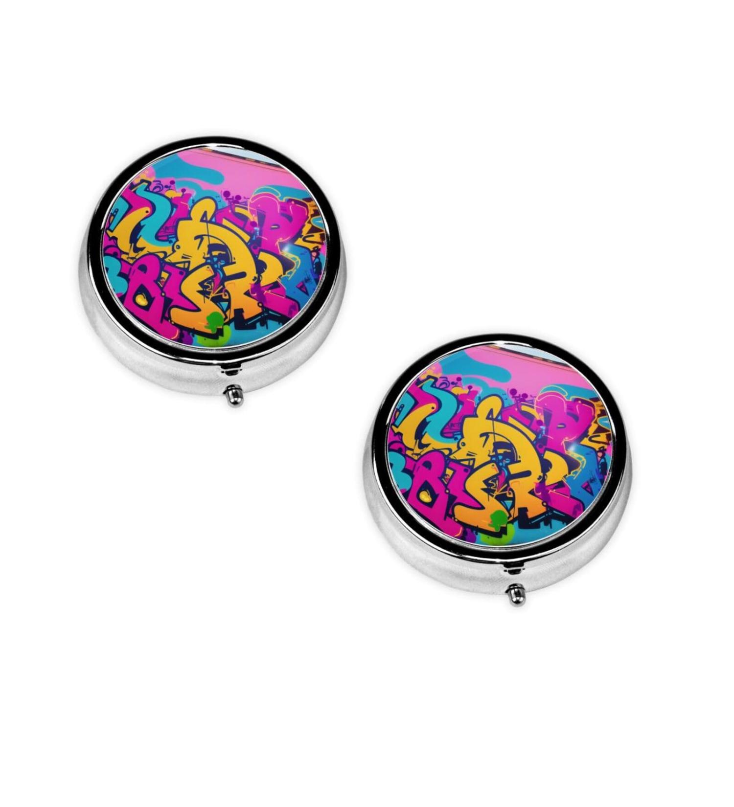 Graffiti Wall Mini Round Pill Box | 3 Compartment Portable Organizer for Travel & Daily Use - Buy Online on GoSupps.com
