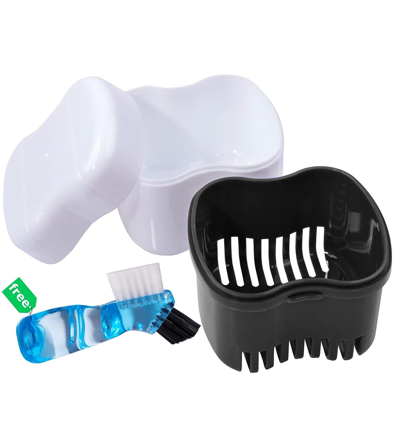 Denture Brush & Case for Travel | Denture Holder with Basket â€“ Mouth Guard & Retainer Container (Black) - Buy Online on GoSupps.com
