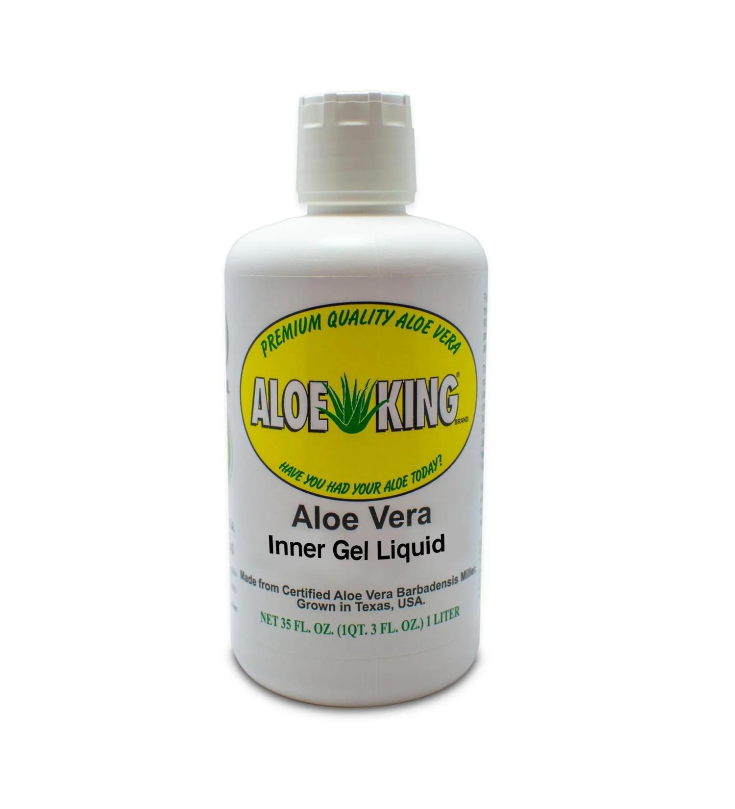 Aloe King Aloe Vera Inner Gel Liquid 35 fl oz (1 Liter) Premium Barbadensis Miller Grown in Texas Natural Digestive Support BPA-Free Bottle