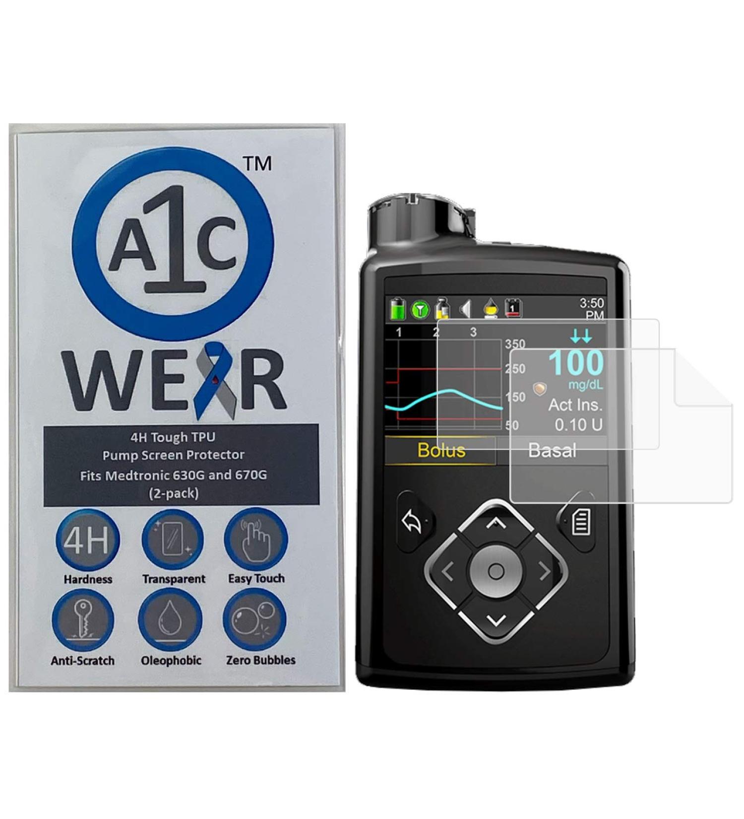 A1C WEAR - 4H Tough TPU Screen Protector for Medtronic 770G 780G 670G 640G 630G 620G Insulin Pumps - Won't Crack or Chip - Anti-Scratch Anti-Fingerprint - 2 Pack