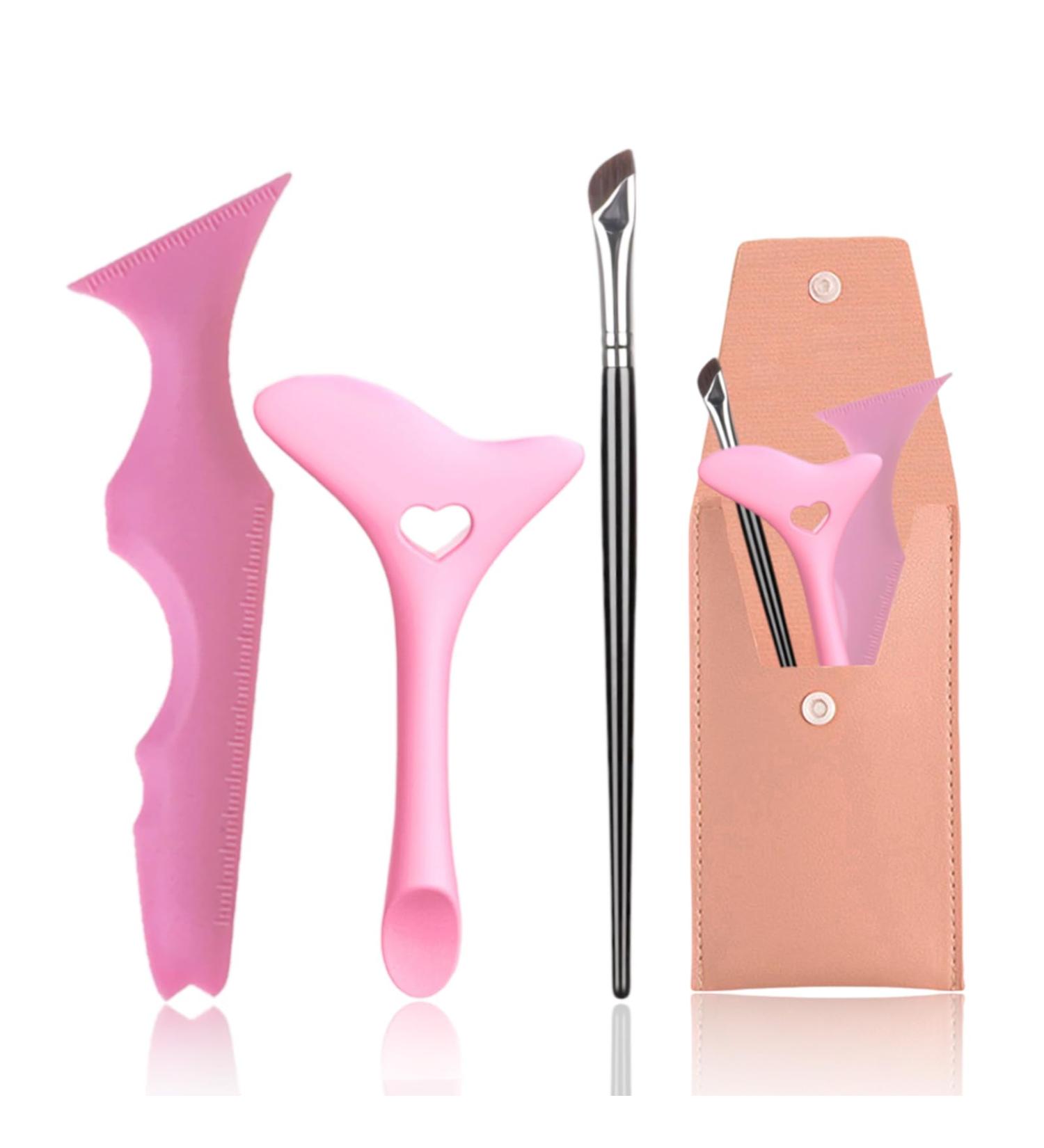 3Pcs Reusable Eyeliner Stencils & Silicone Brush - Multipurpose Eye Makeup Tool for Winged Eyeliner Mascara & Lip Liner (Pink) - International Shipping Available - Buy Online on GoSupps.com