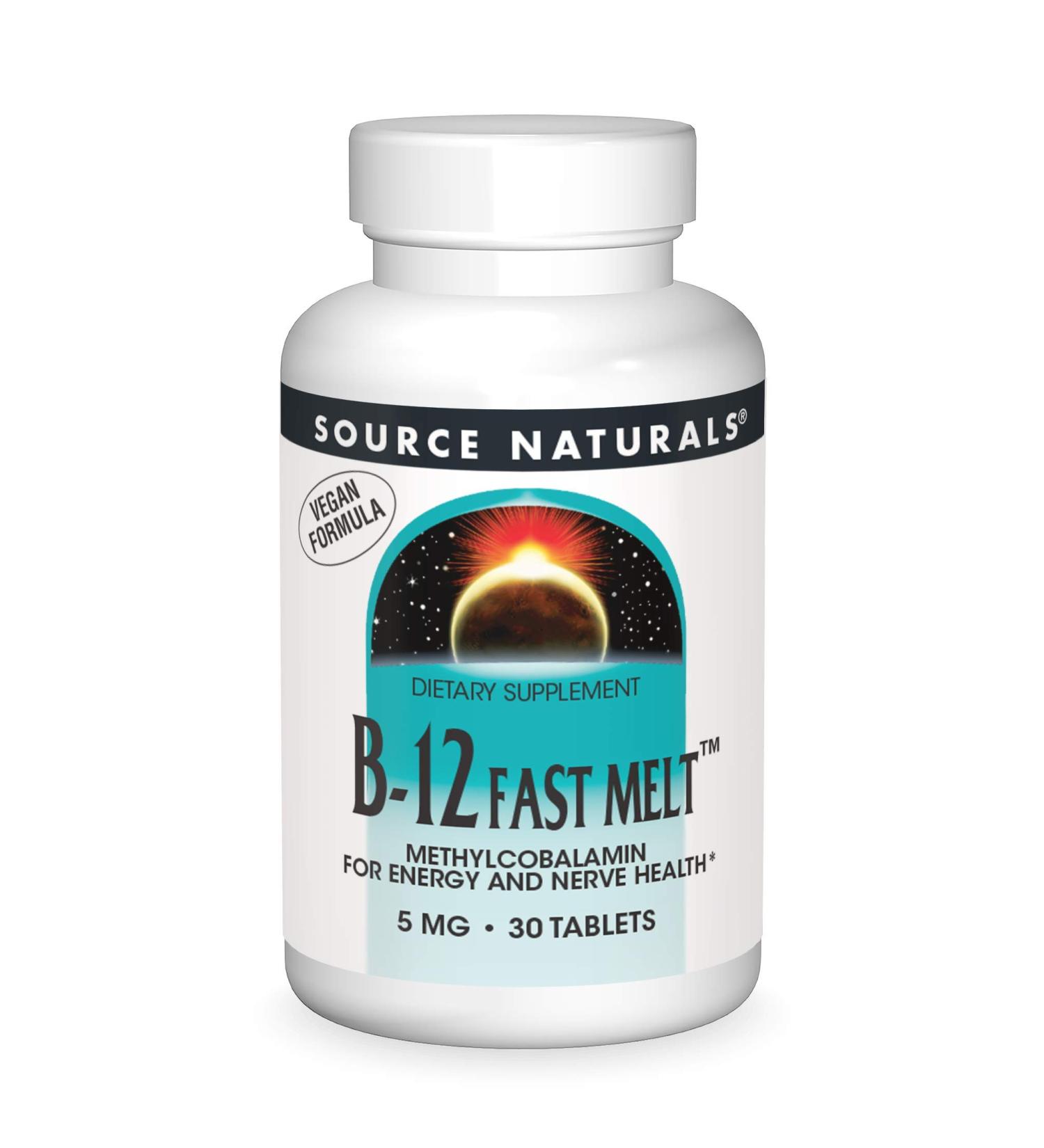 Source Naturals Vitamin B-12 5mg Fast Melt Vegan Formula - Energy Production Support (30 ct) - Buy Online on GoSupps.com