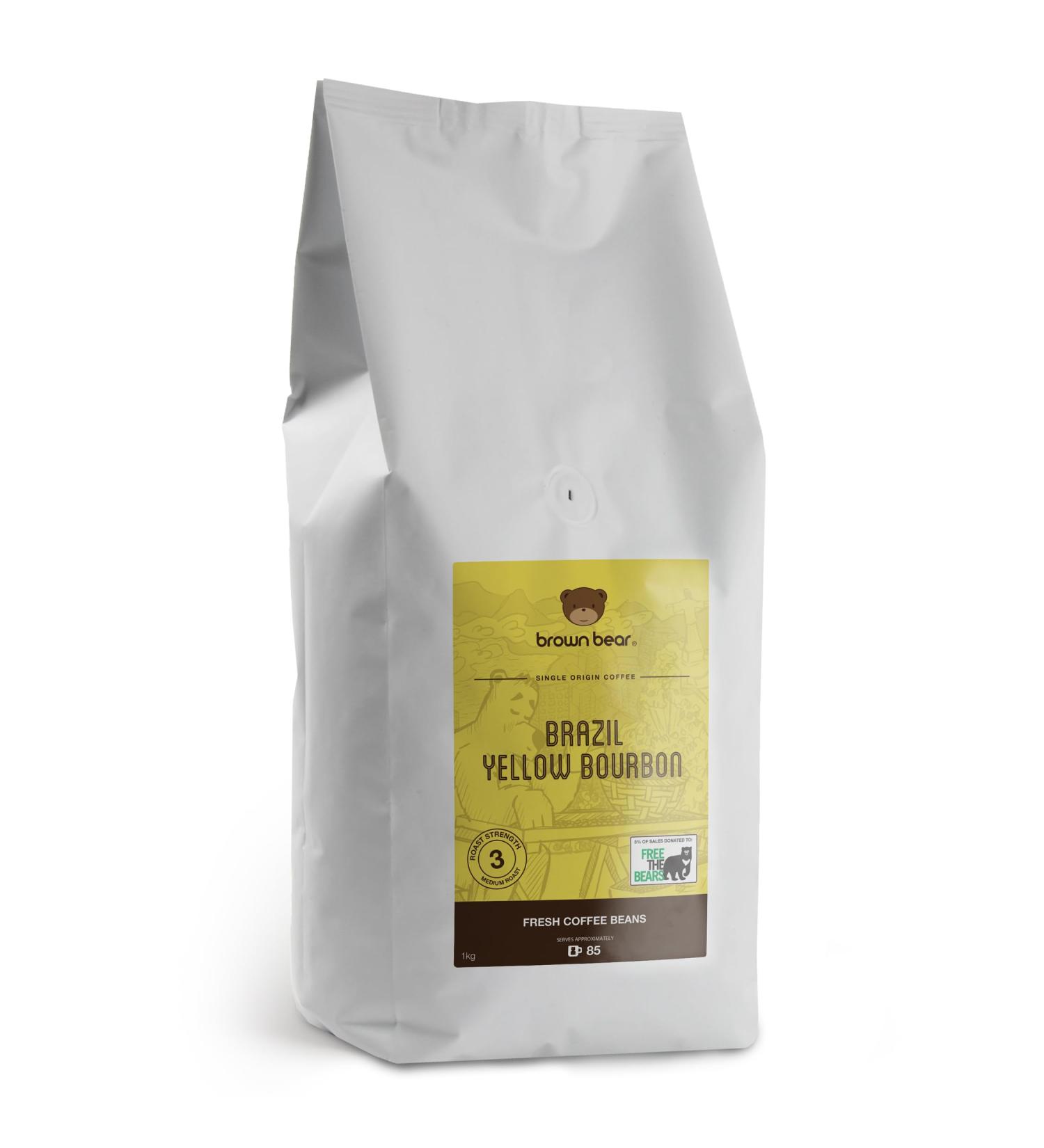 Brazilian Coffee Beans 1kg - Brazil Yellow Bourbon Speciality Coffee - Medium Roast - Brown Bear - For All Coffee Machines - Strength 3 - Buy Online on GoSupps.com