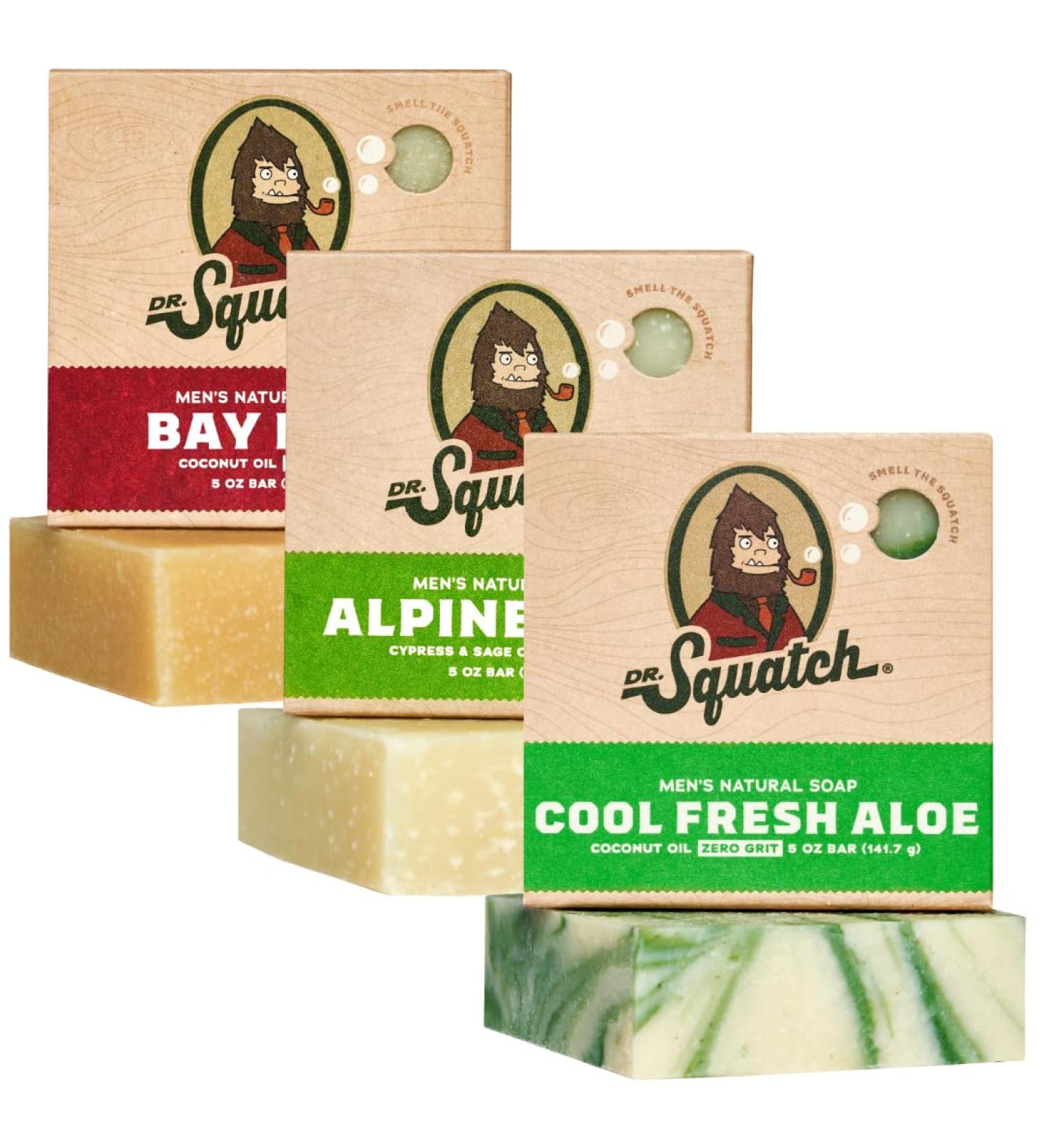 Dr. Squatch All Natural Bar Soap for Men 3 Bar Variety Pack Cool Fresh Aloe Bay Rum Alpine Sage - Men's Bar Soap - Buy Online on GoSupps.com