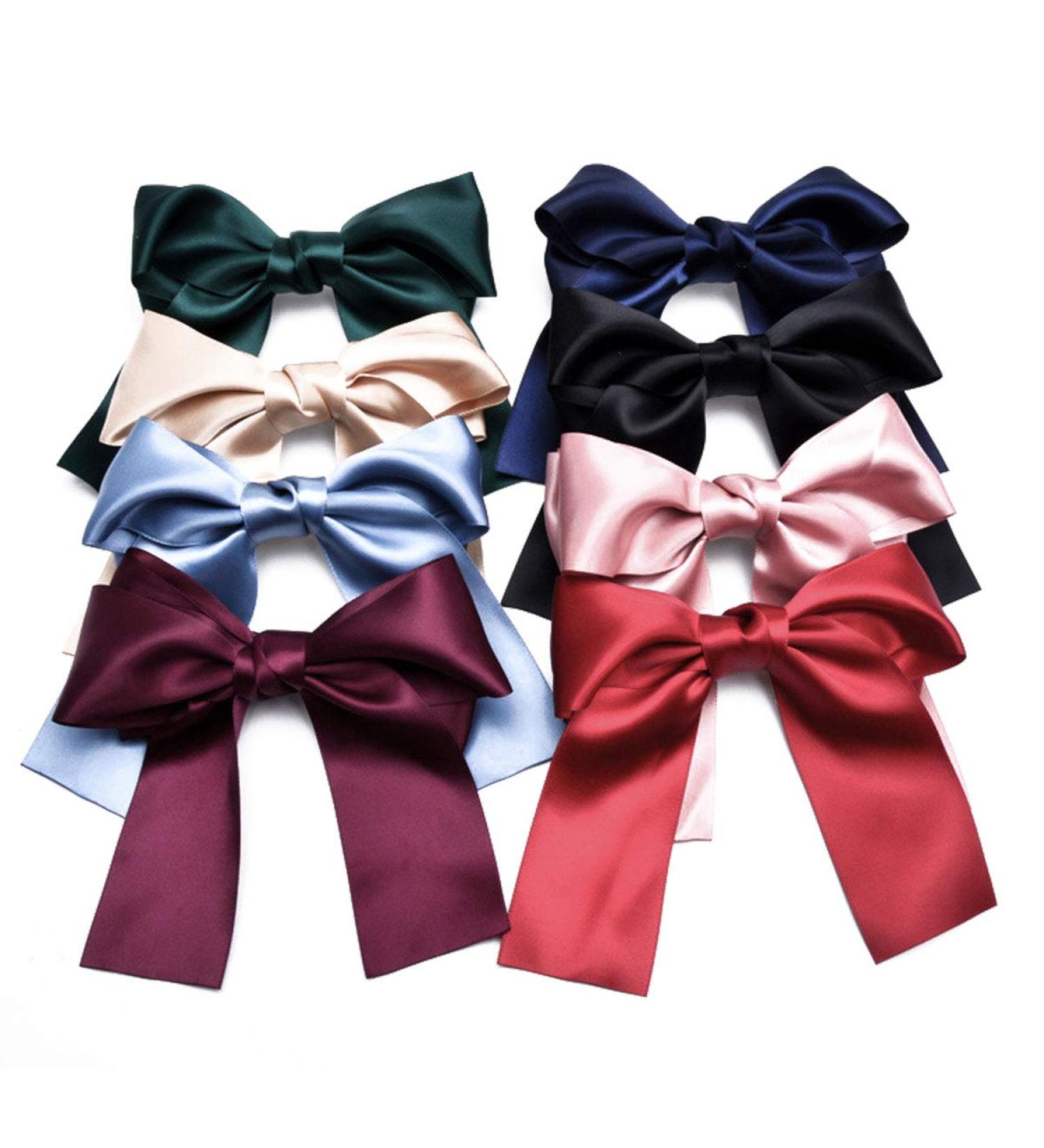 8-Piece Set Big Satin Ribbon French Barrettes for Women - Large, Soft, Silky Hair Bow Clips - Buy Online on GoSupps.com