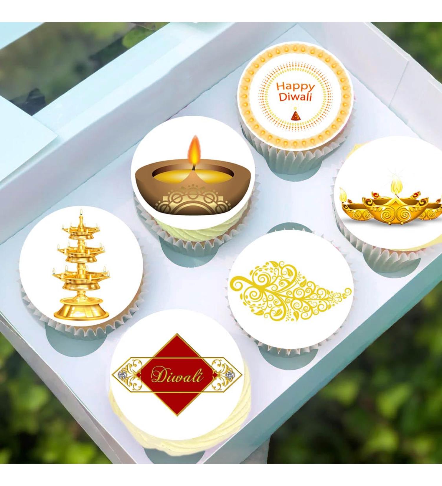 24 x Pre-Cut Happy Diwali 2 Edible Stand up Wafer/Rice Paper Cupcake Cake Toppers Festival of Lights Celebration Party Decorations