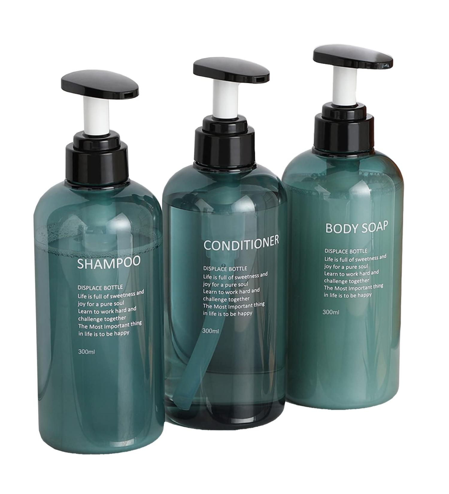 QiKuver 300ml Refillable Pump Bottles - 3 Pack Plastic Liquid Storage for Lotion Shampoo Shower Gel | Blue - Buy Online on GoSupps.com