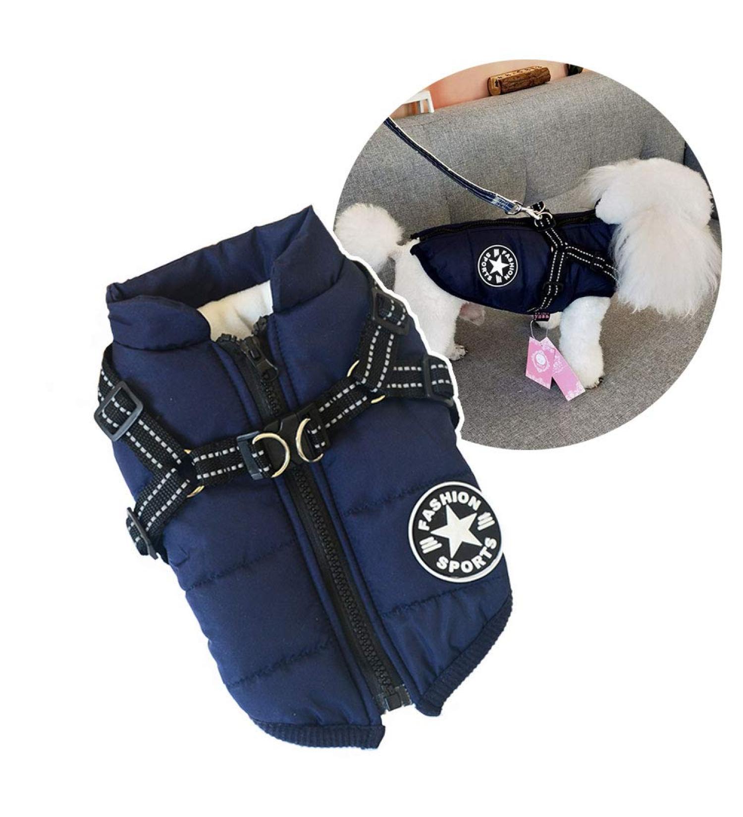 Dog Jacket for Small Dogs & Cats | Warm Outdoor Sports Vest - Winter Jacket S Blue - Buy Online on GoSupps.com