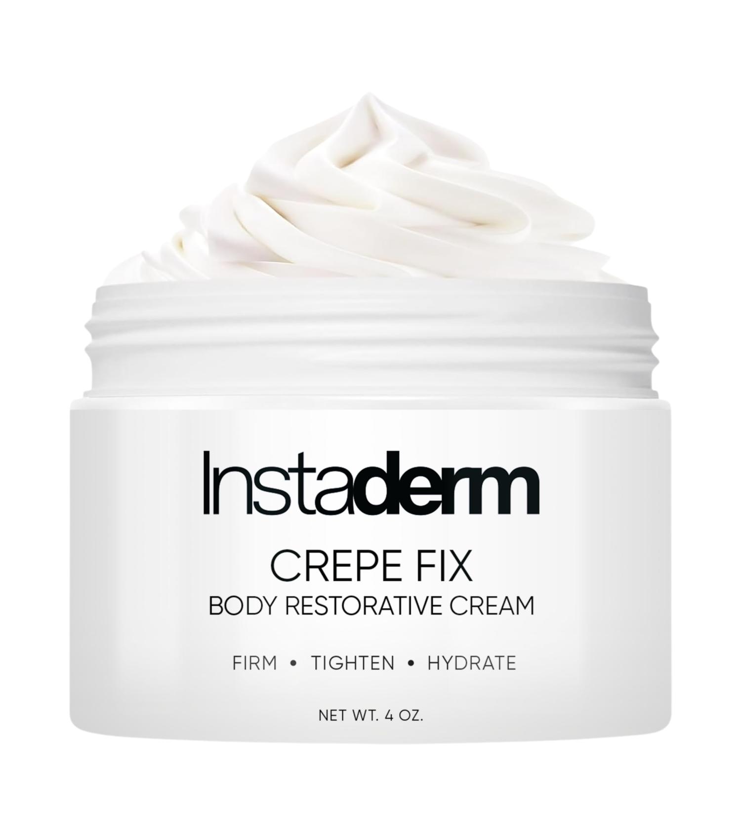 Instaderm Crepe Fix Body Restorative Cream Anti-Aging Wrinkle Cream Support Skins Natural Elastin & Collagen Production to Restore Lift Tighten Hydrate & Smooth Thinning Aged Crepey Skin. 4OZ - Buy Online on GoSupps.com