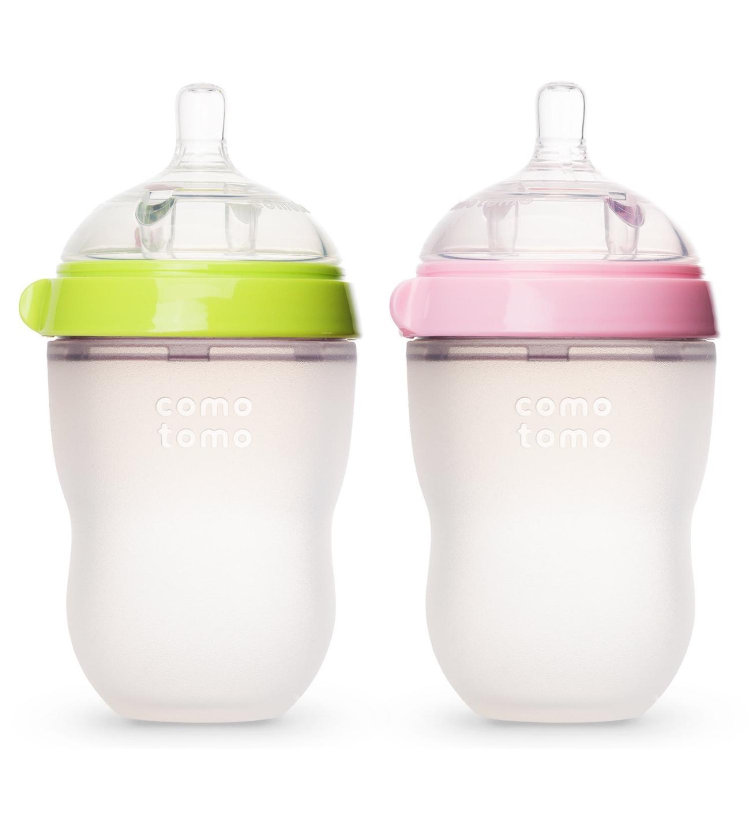 Comotomo Natural Feel Baby Bottles  Green & Pink  250ml (8 oz)