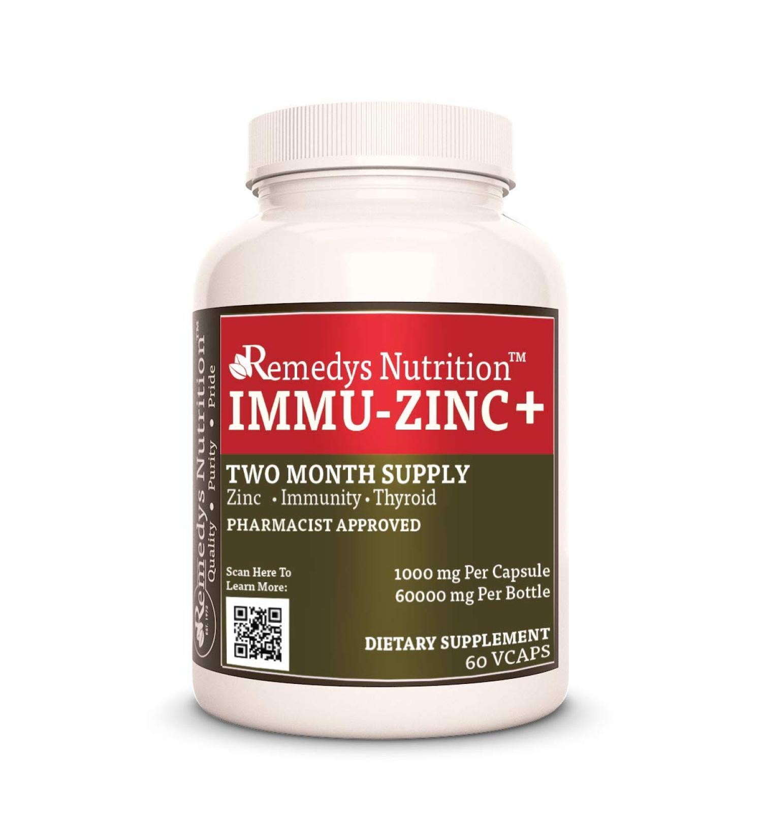 Immu-Zinc + Remedy's Nutrition MEGA Strength 1000mg Capsules - Vegan 60,000mg Bottle - Buy Online on GoSupps.com