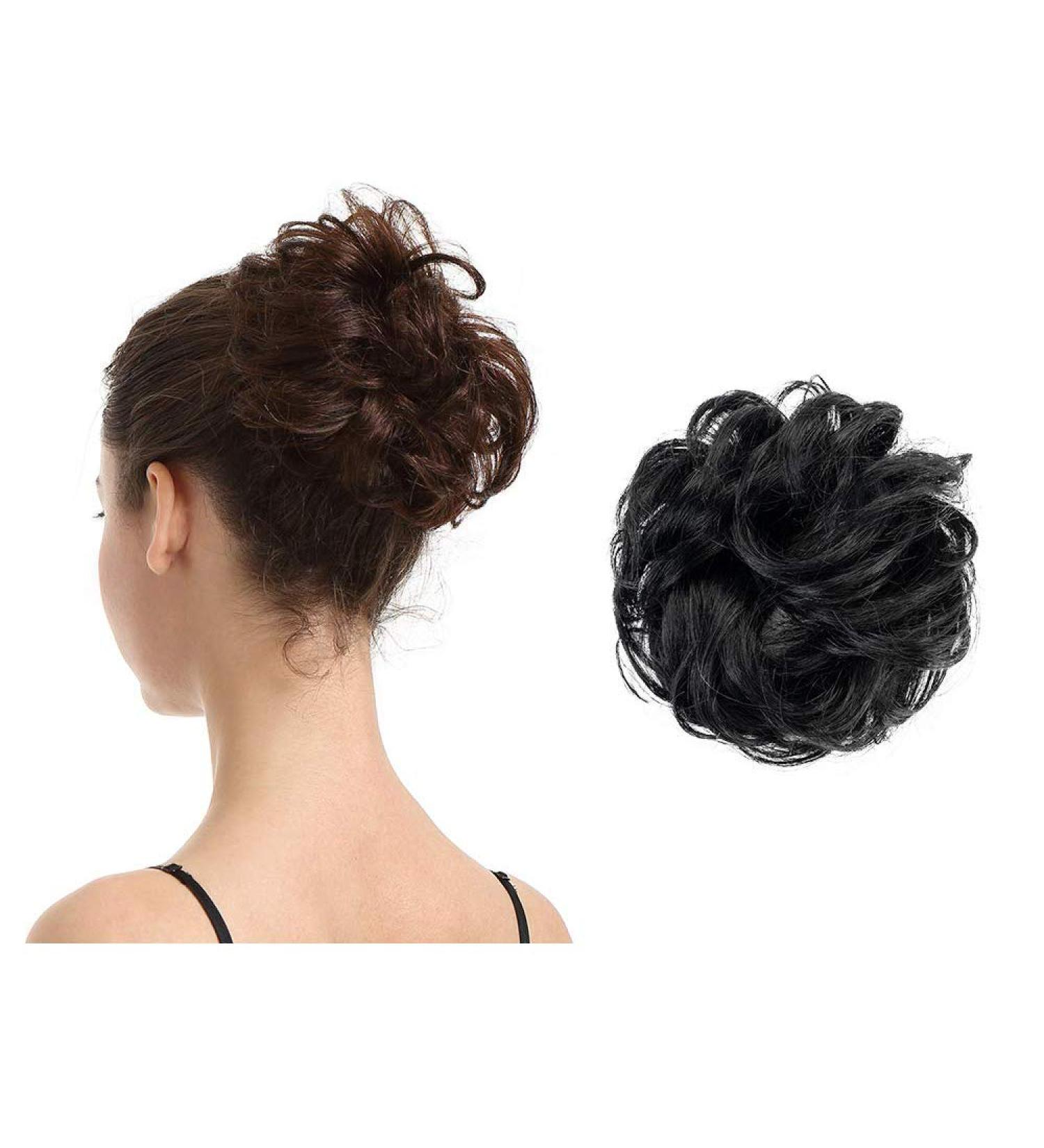 BARSDAR 100% Real Hair Extensions - Curled Messy Bun Hair Tie & Hair Part for Women - 1# Black 1 Piece - Buy Online on GoSupps.com